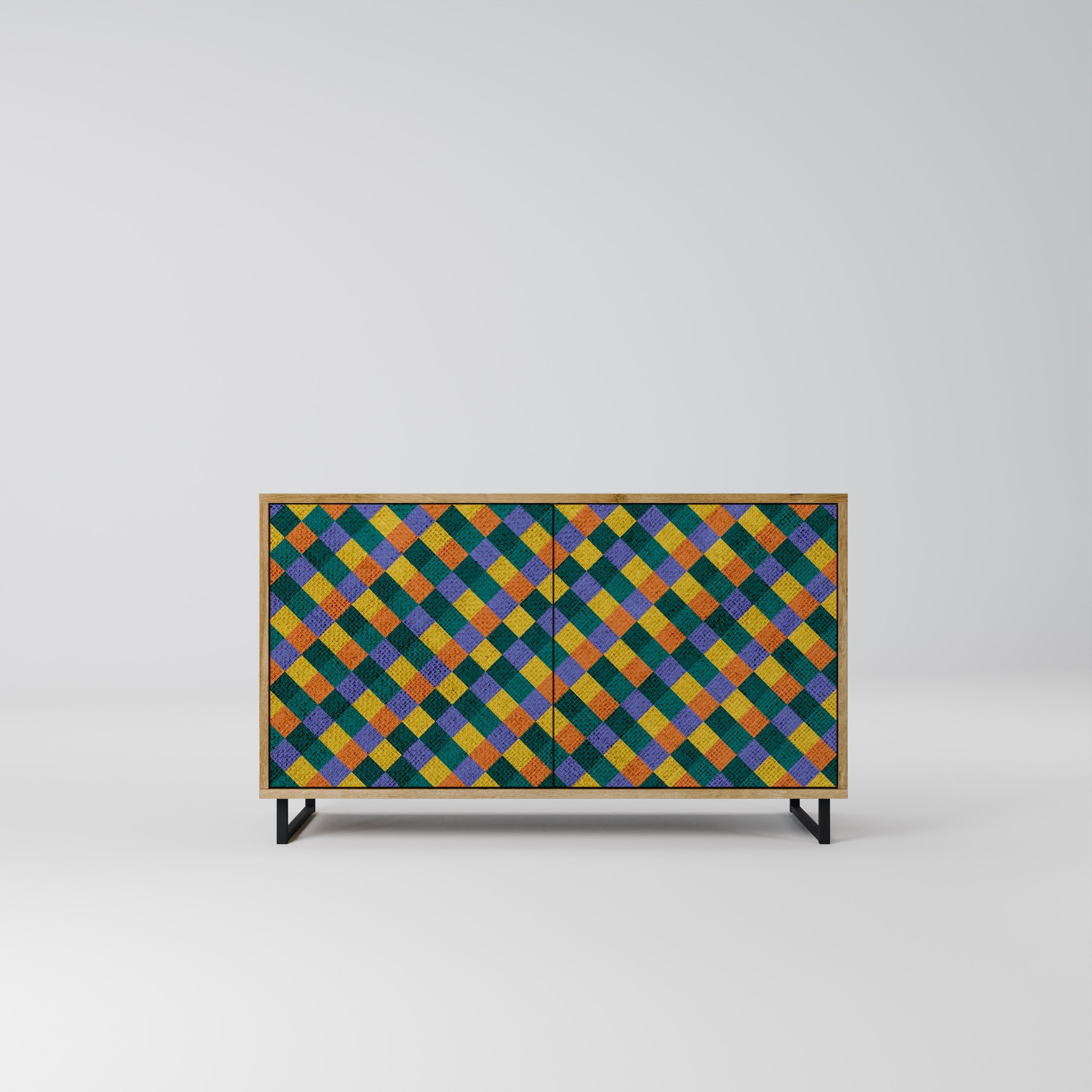 PAINTED SQUARES MIX 2-Door Sideboard in Oak Effect