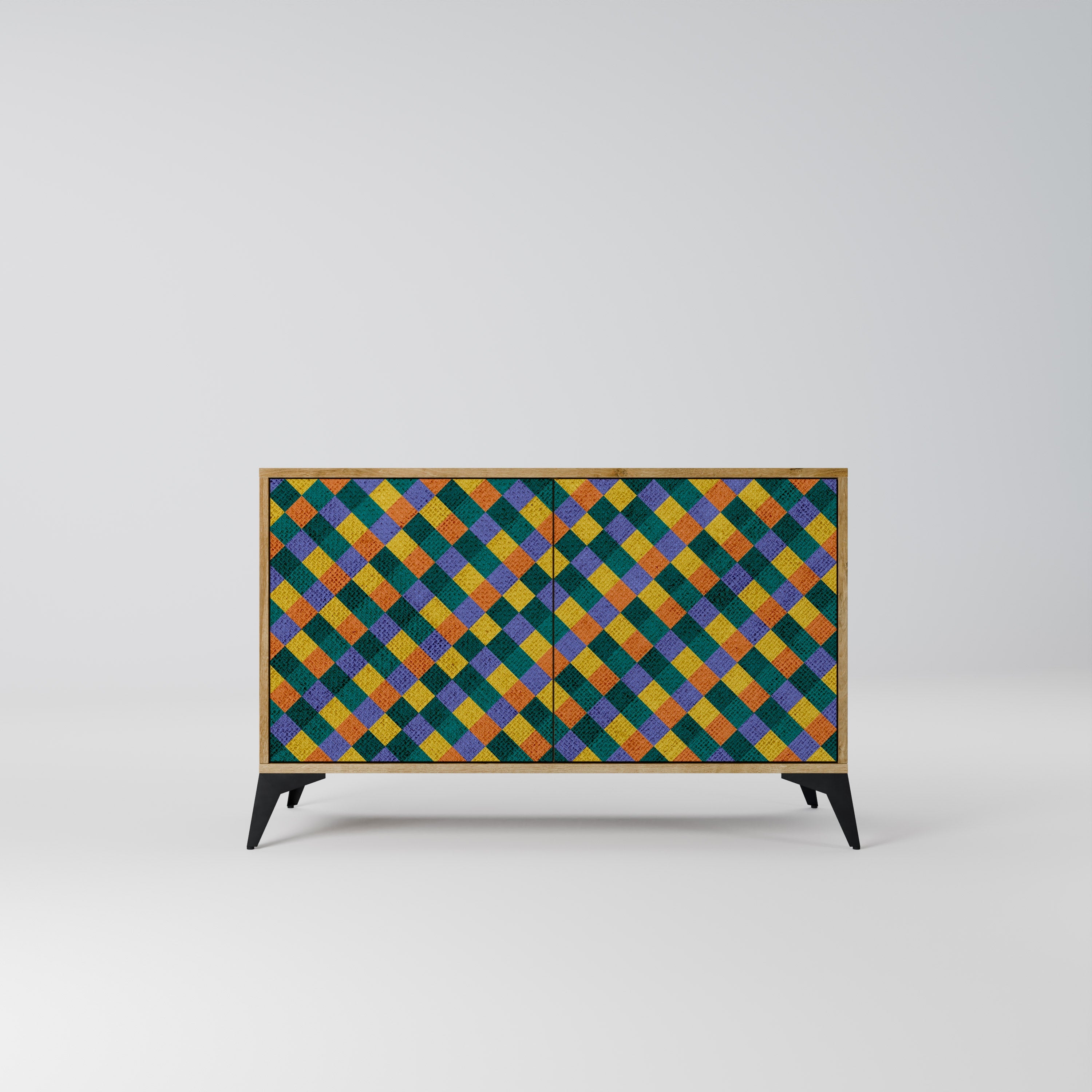 PAINTED SQUARES MIX 2-Door Sideboard in Oak Effect