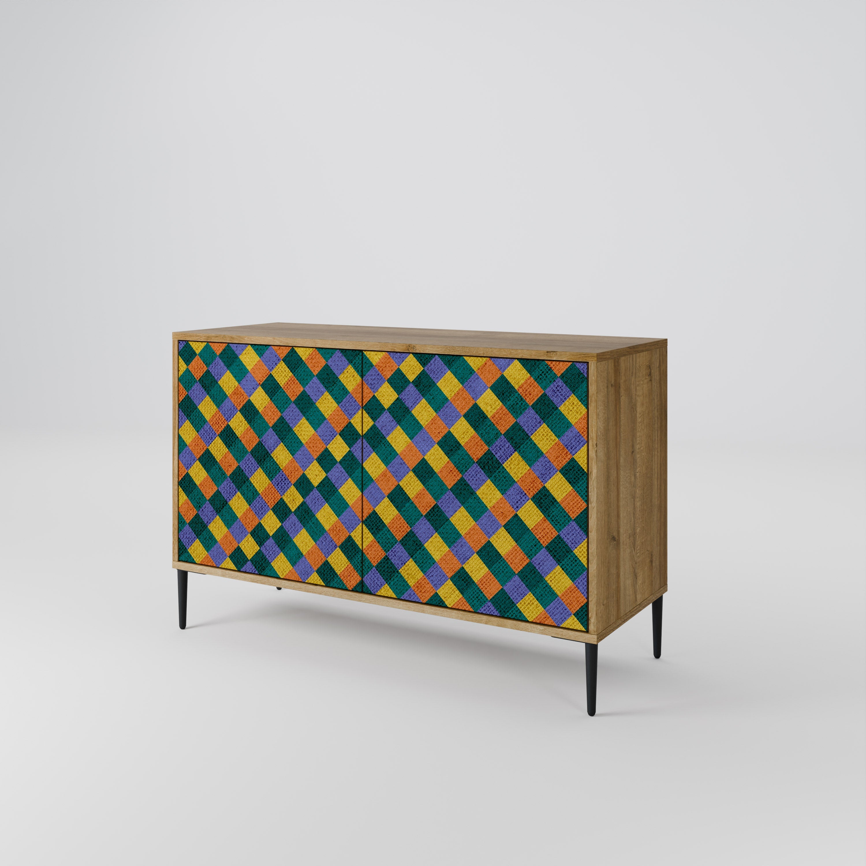 PAINTED SQUARES MIX 2-Door Sideboard in Oak Effect