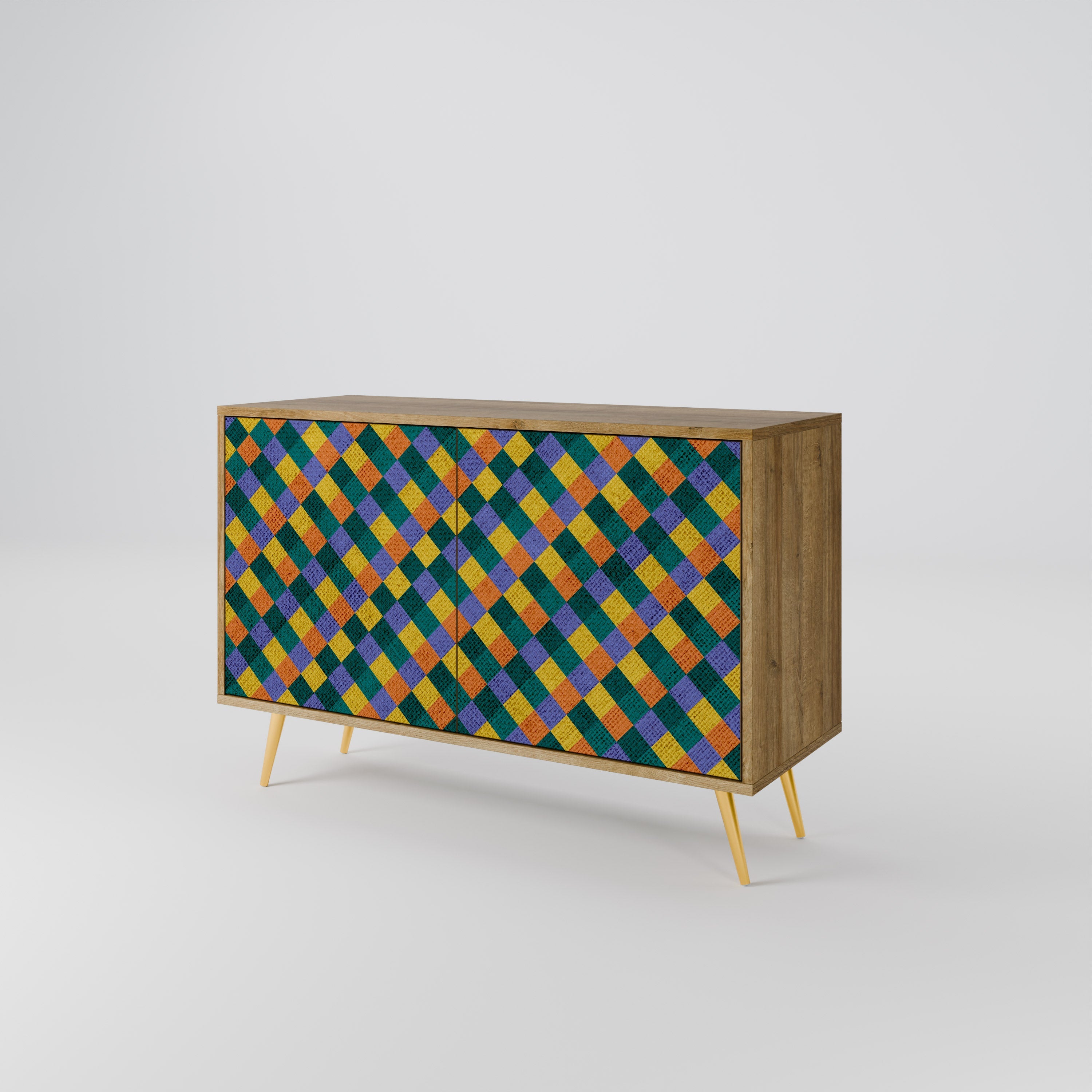 PAINTED SQUARES MIX 2-Door Sideboard in Oak Effect