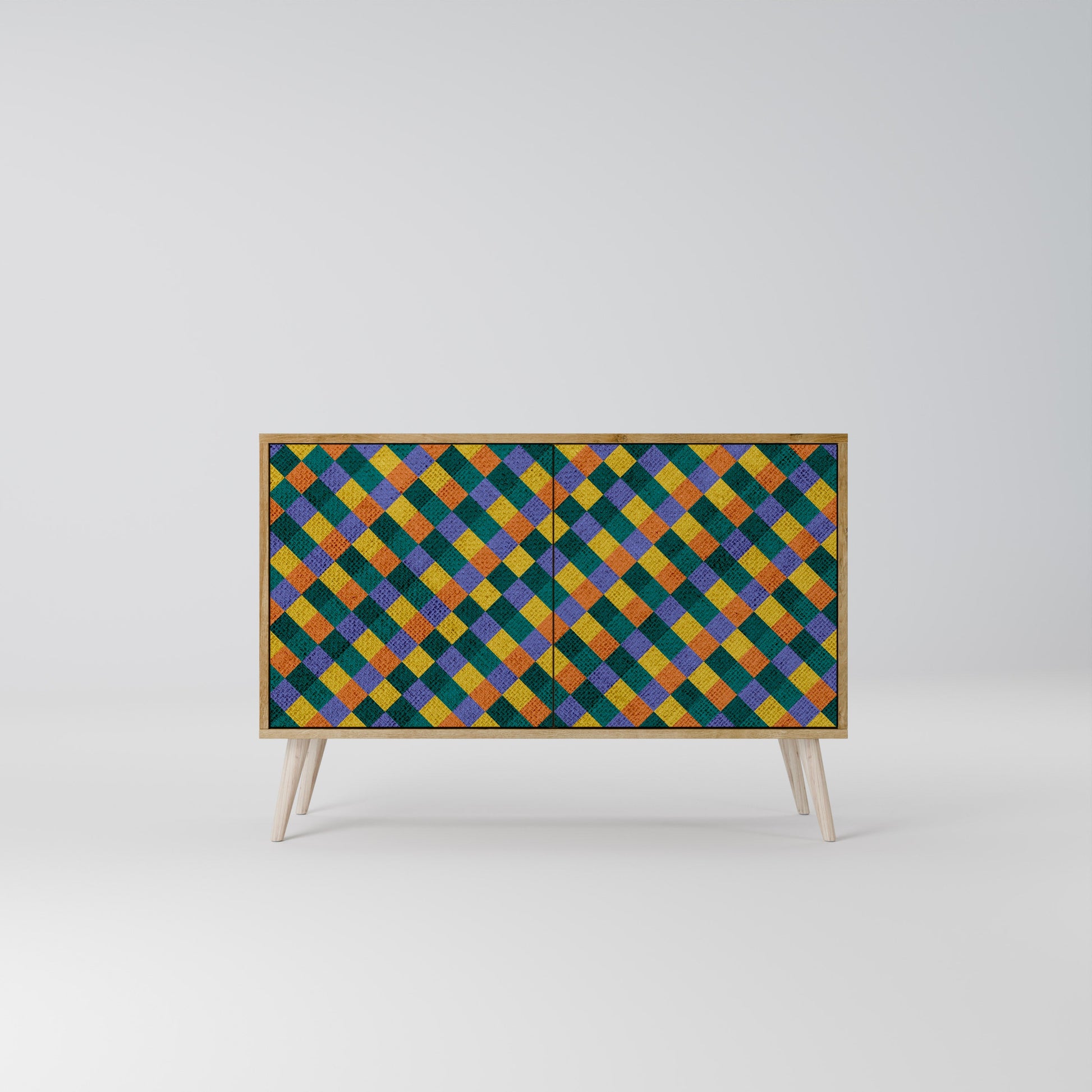 PAINTED SQUARES MIX 2-Door Sideboard in Oak Effect