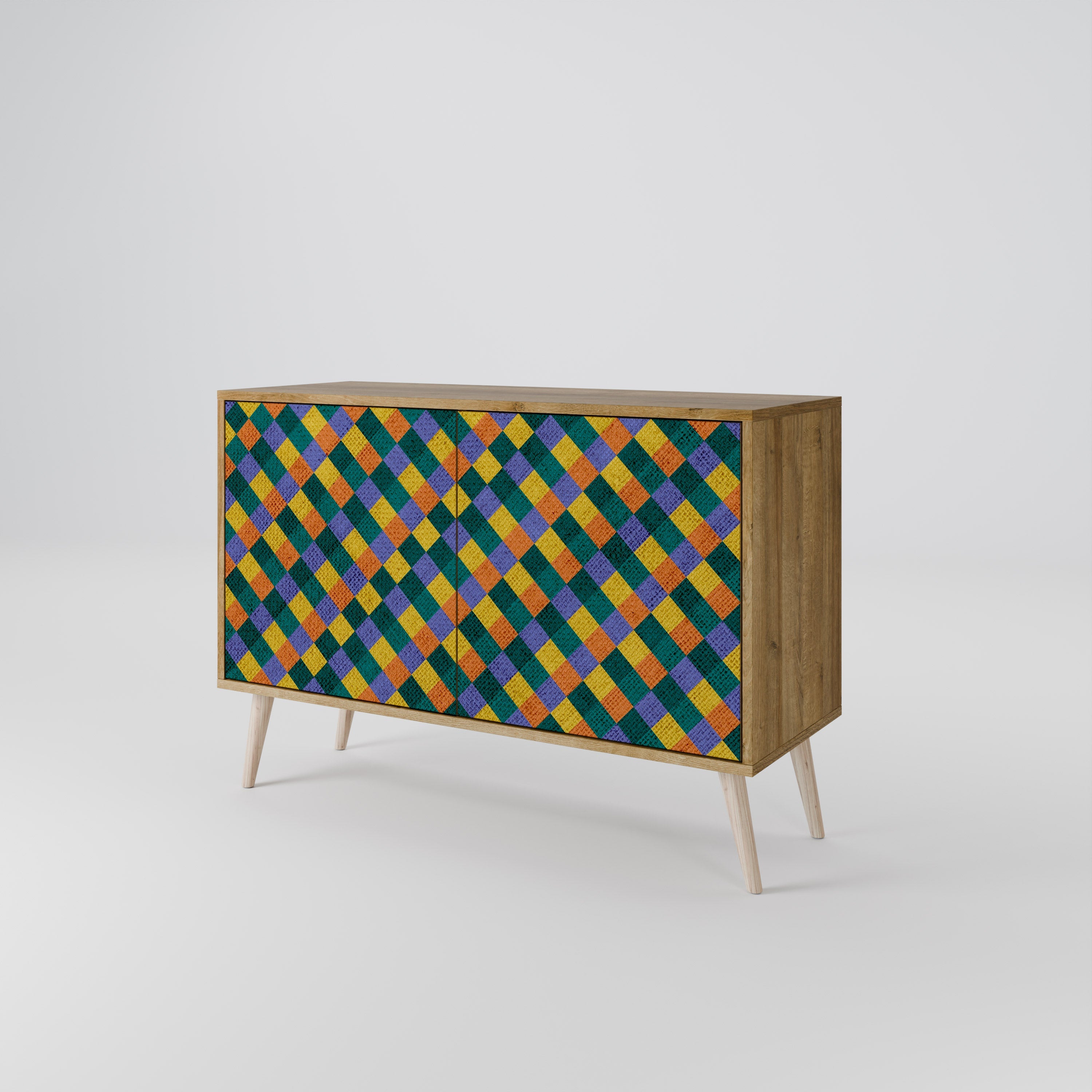 PAINTED SQUARES MIX 2-Door Sideboard in Oak Effect