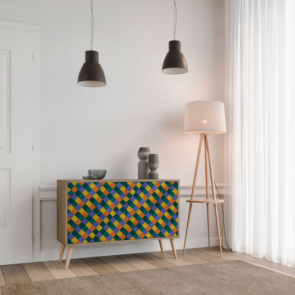 PAINTED SQUARES MIX 2-Door Sideboard in Oak Effect