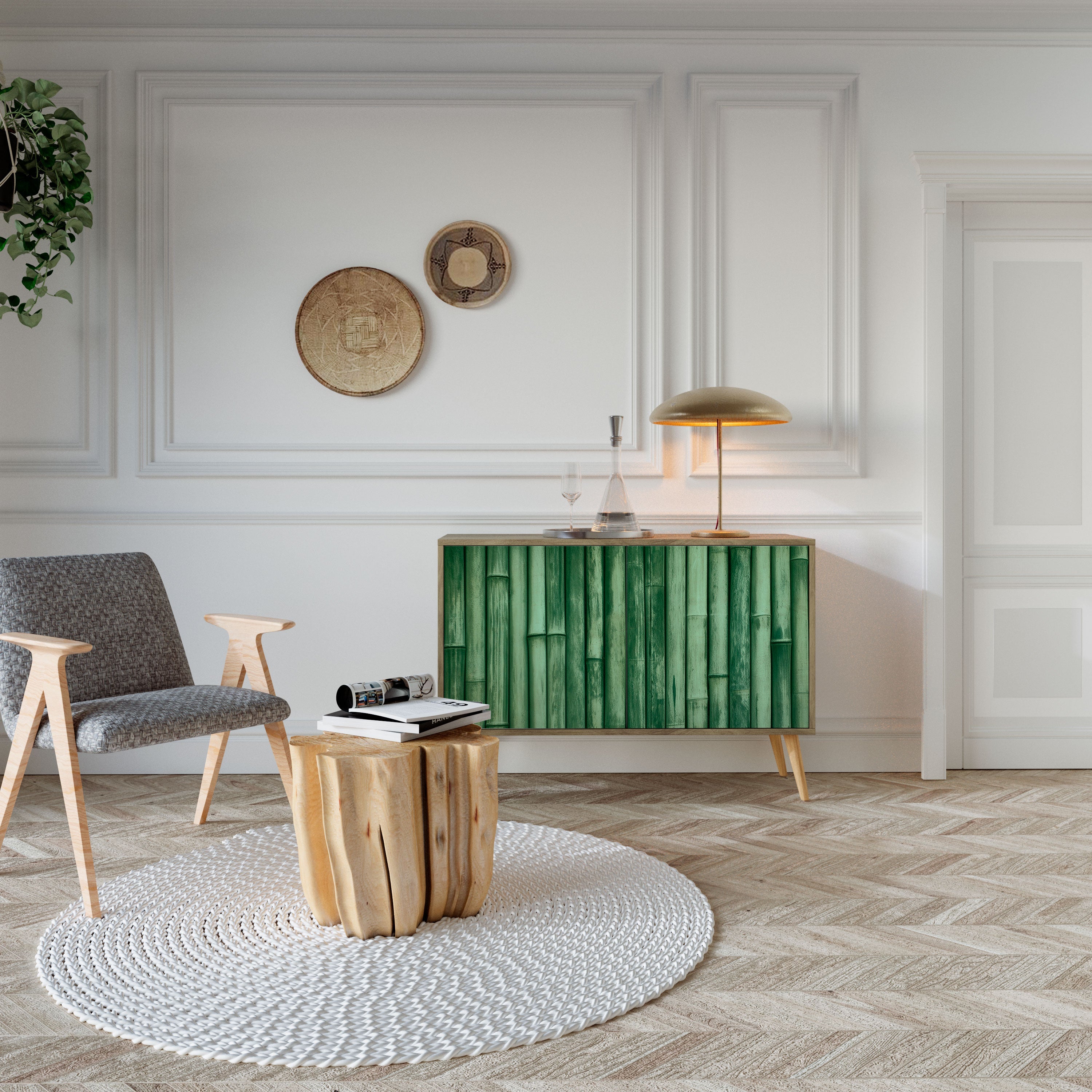 NATURAL GREEN 2-Door Sideboard in Oak Effect