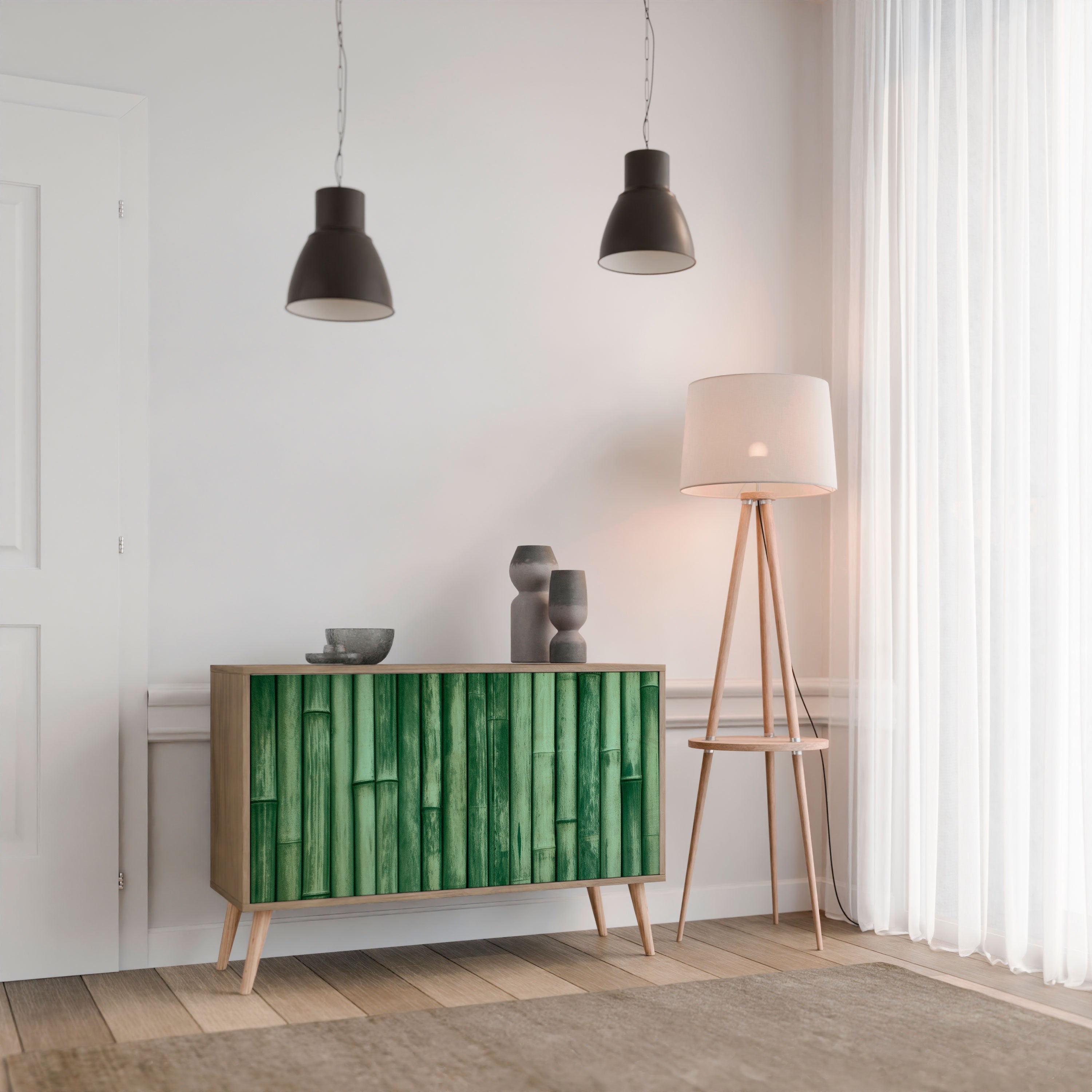 NATURAL GREEN 2-Door Sideboard in Oak Effect
