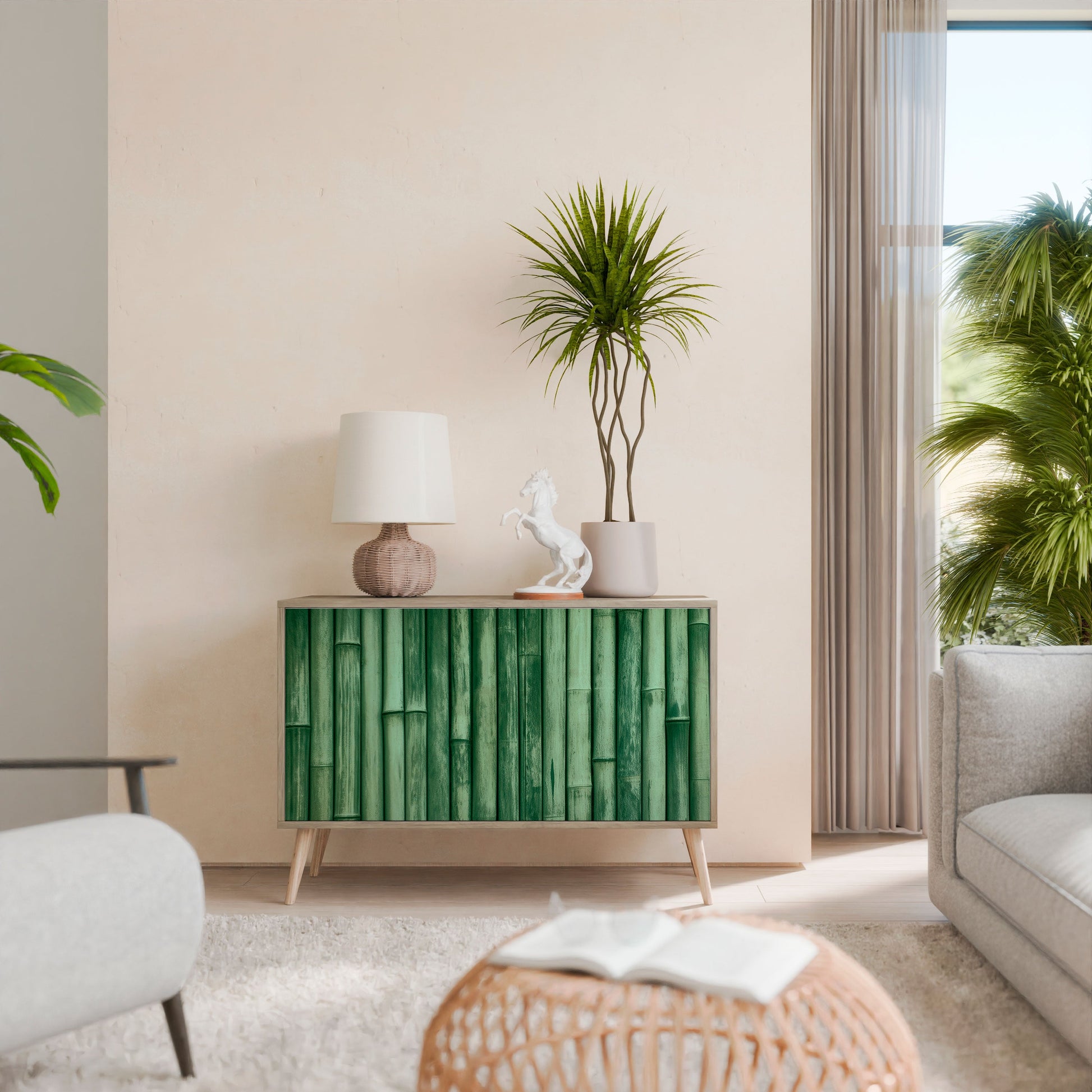NATURAL GREEN 2-Door Sideboard in Oak Effect