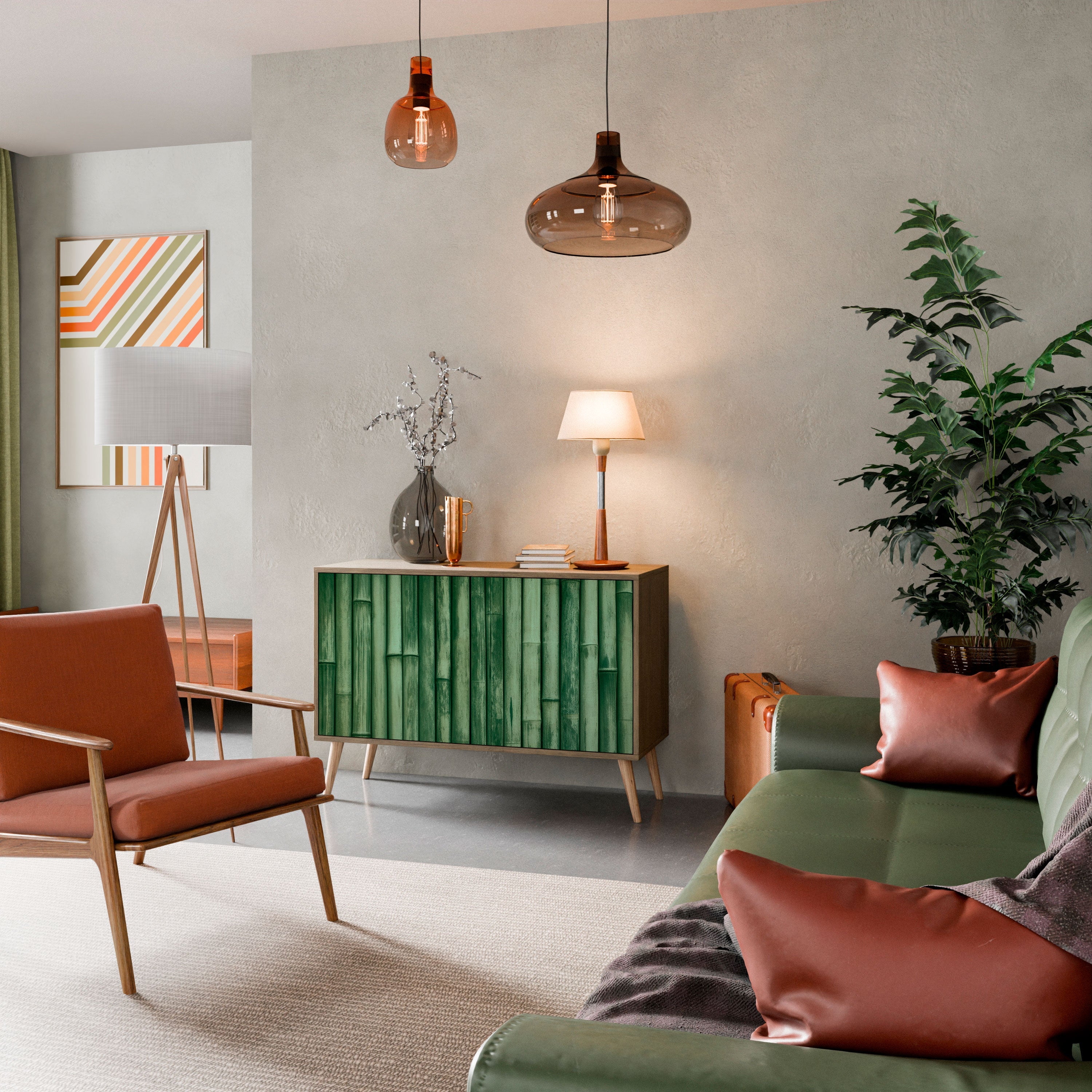 NATURAL GREEN 2-Door Sideboard in Oak Effect