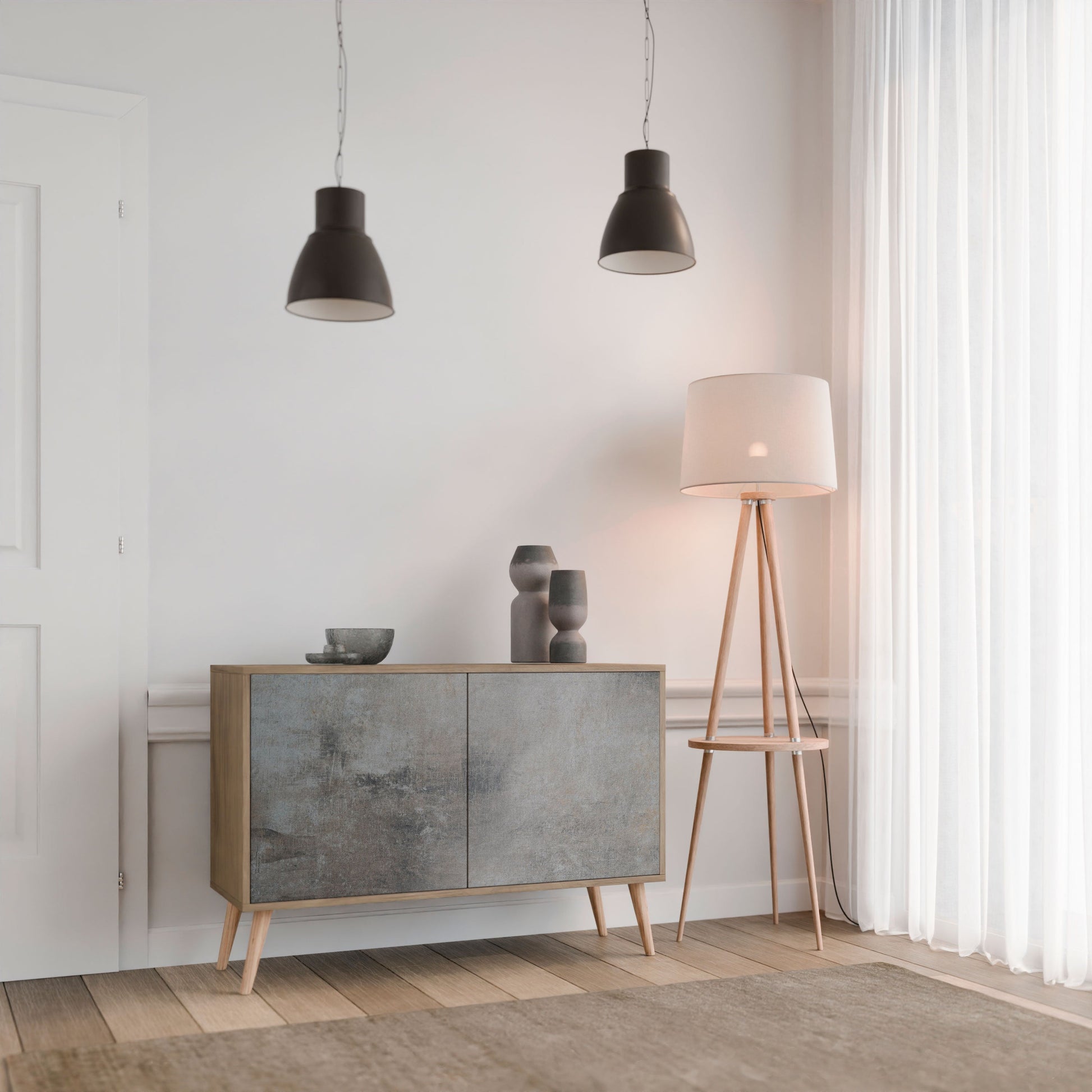CONCRETE WALL 2-Door Sideboard in Oak Effect