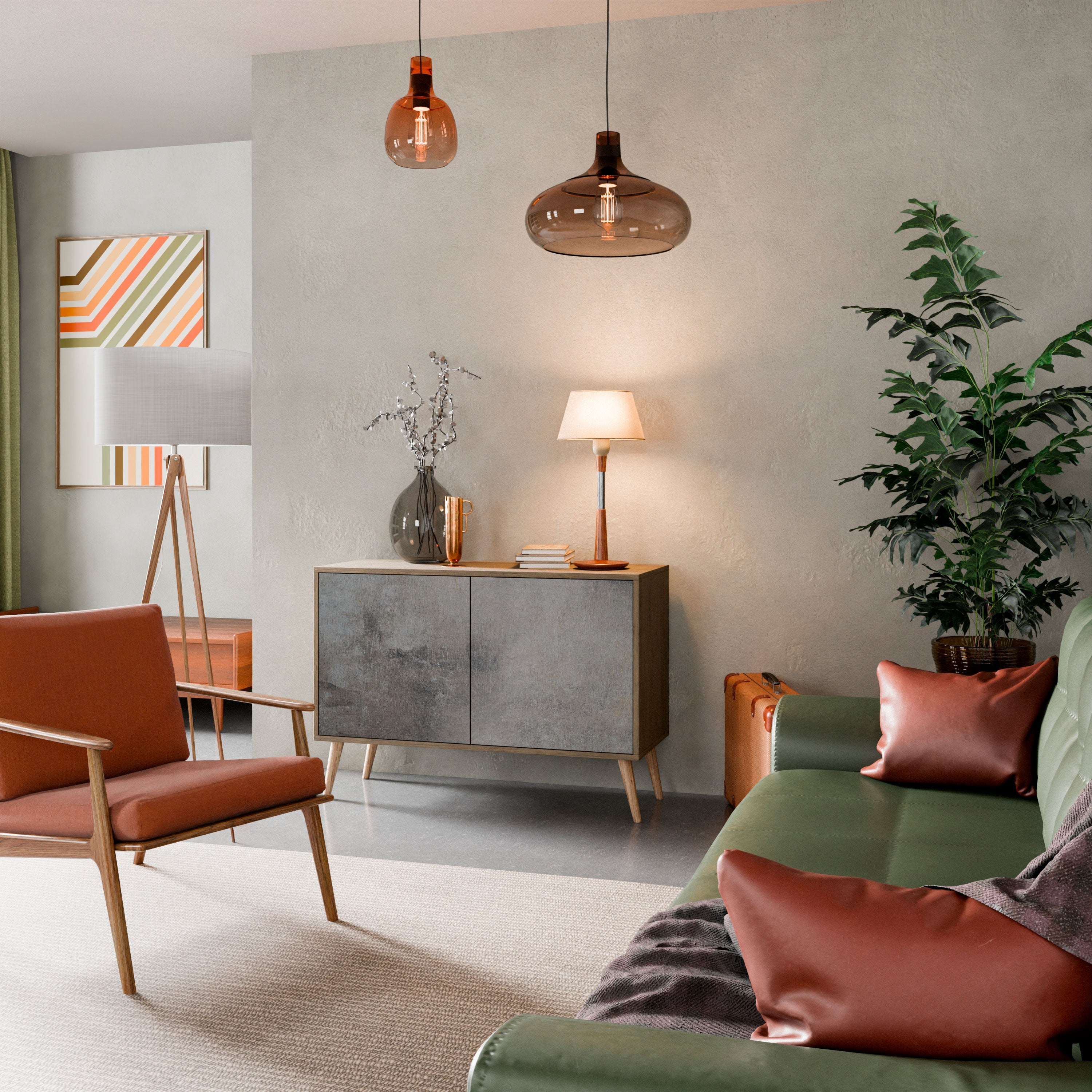 CONCRETE WALL 2-Door Sideboard in Oak Effect