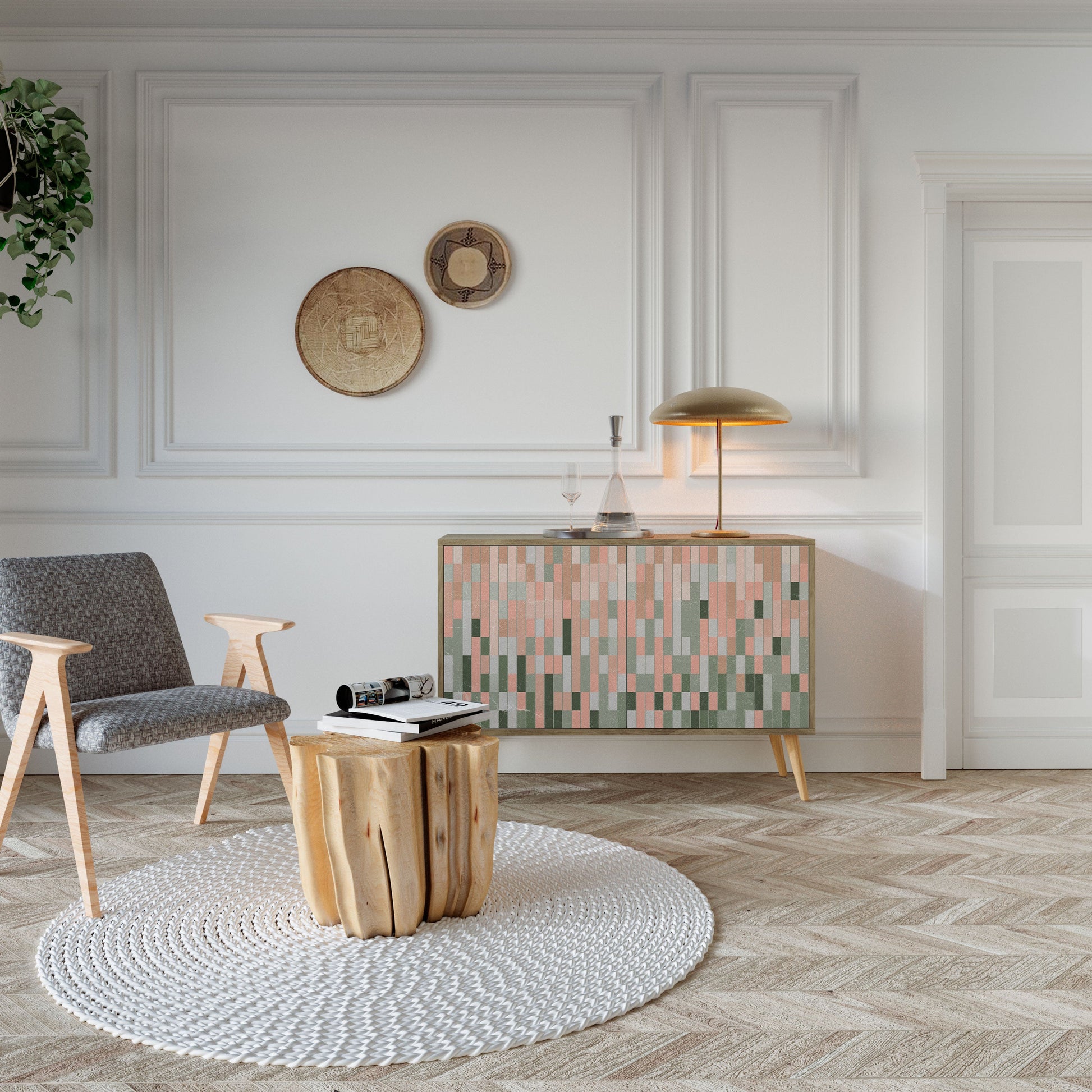 CONSTRUIRE LE FUTUR Buffet 2 portes effet chêne