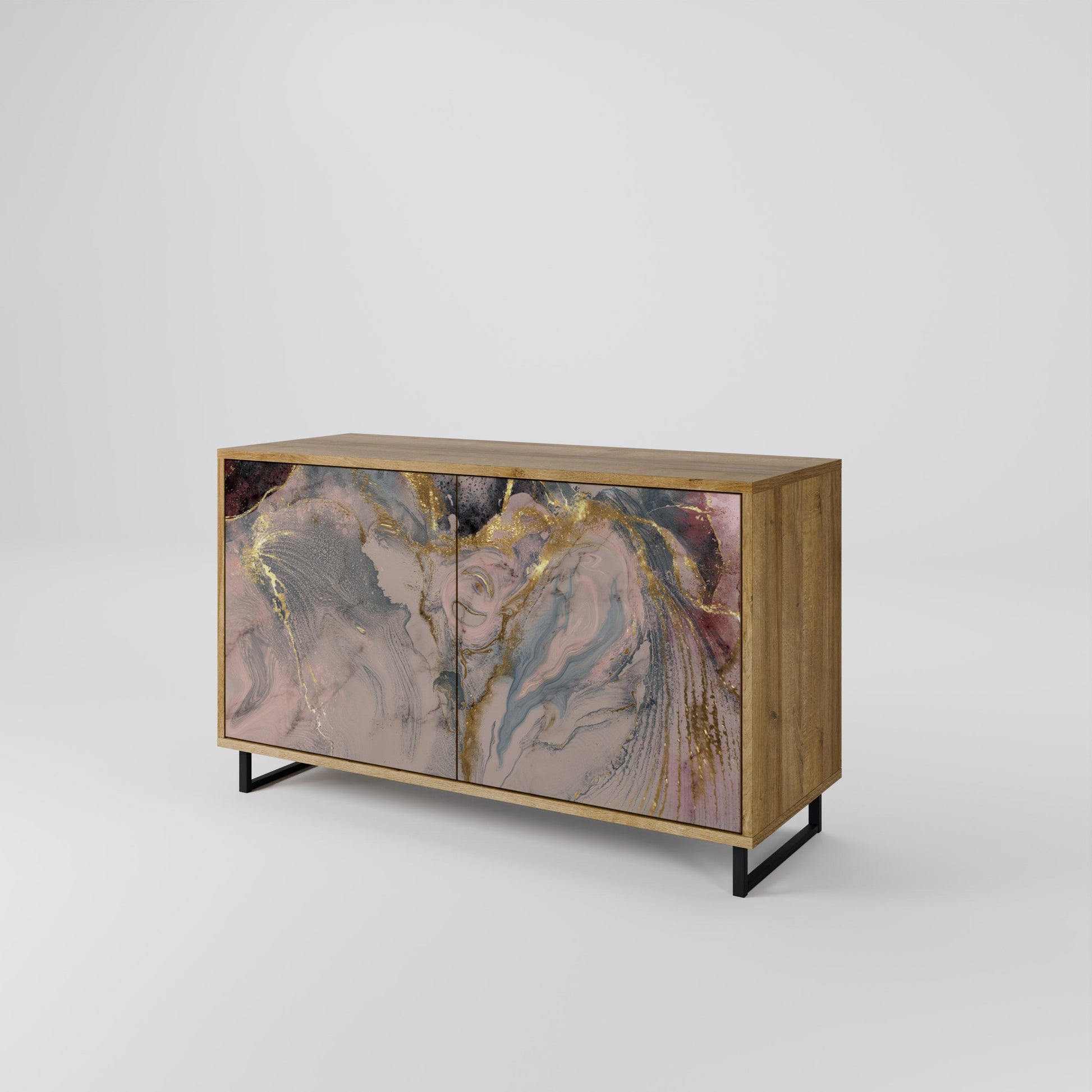 Buffet 2 portes GILDED SWIRLS effet chêne
