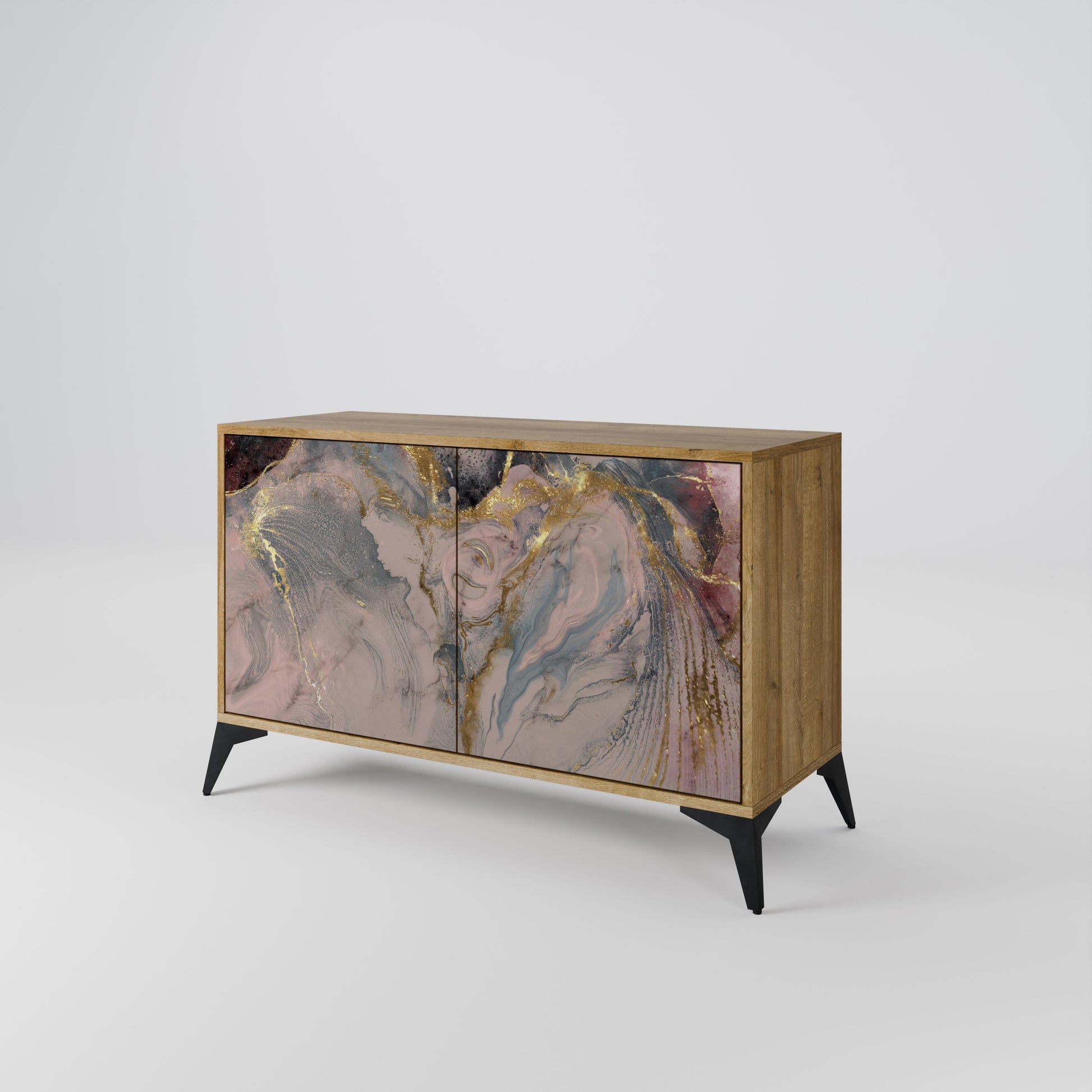 Buffet 2 portes GILDED SWIRLS effet chêne