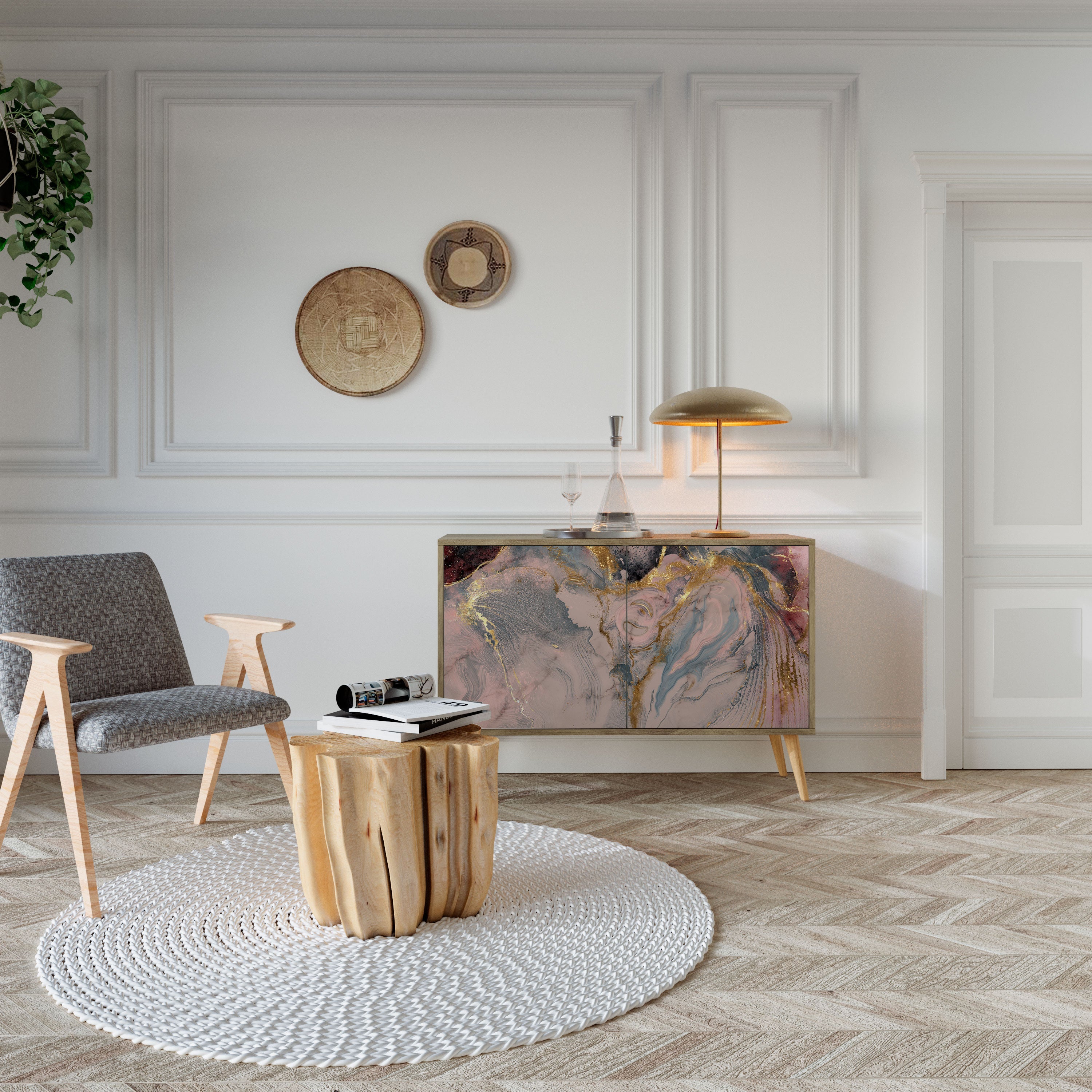 GILDED SWIRLS 2-Door Sideboard in Oak Effect