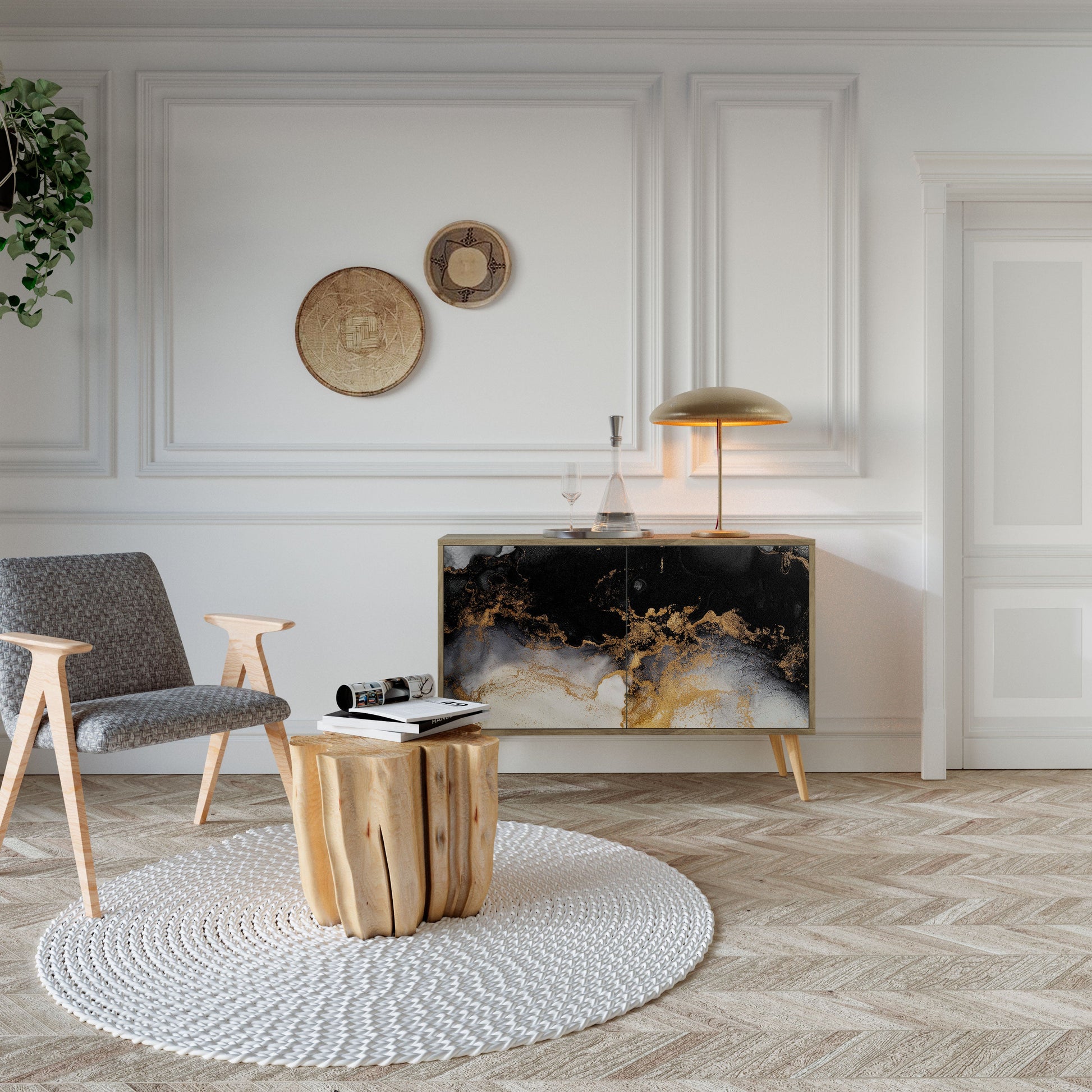 Buffet 2 portes MARBLE OF TOMMORROW effet chêne