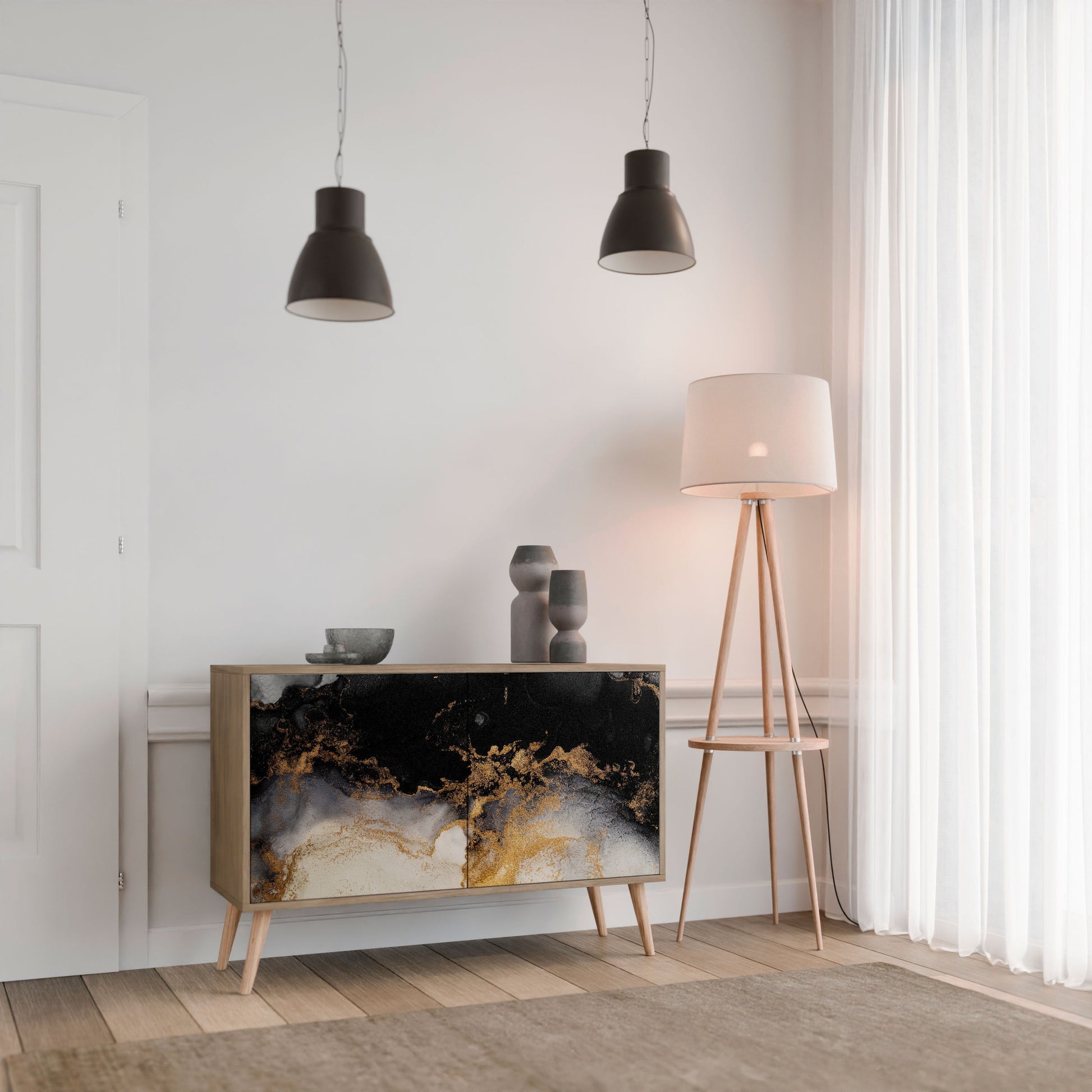 Buffet 2 portes MARBLE OF TOMMORROW effet chêne