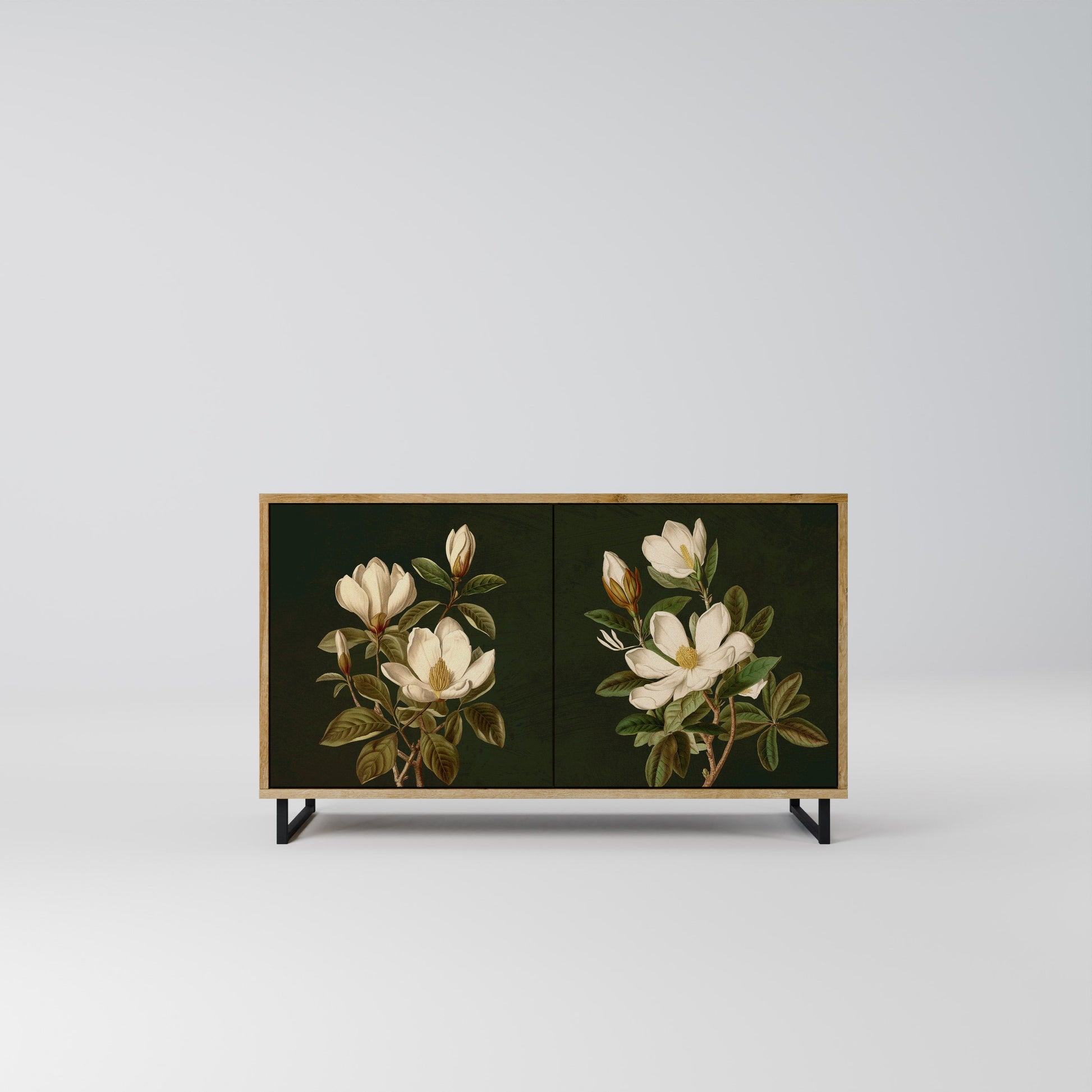 Buffet 2 portes FLORAL NOIR effet chêne