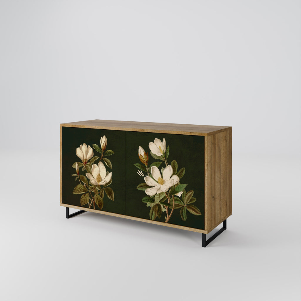 Buffet 2 portes FLORAL NOIR effet chêne