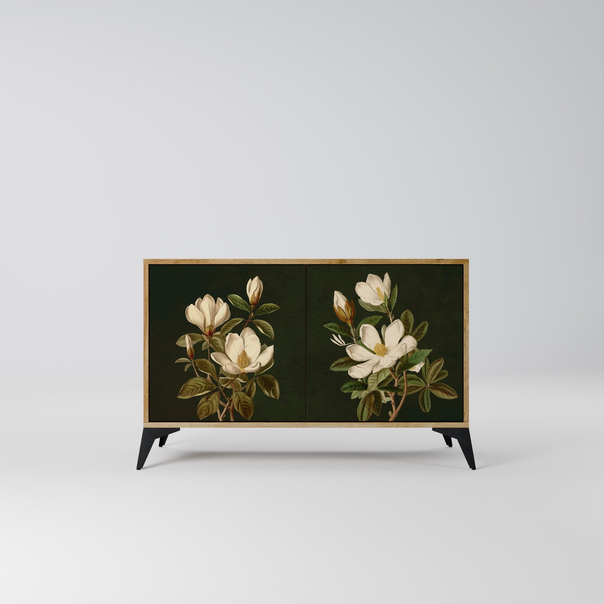 Buffet 2 portes FLORAL NOIR effet chêne