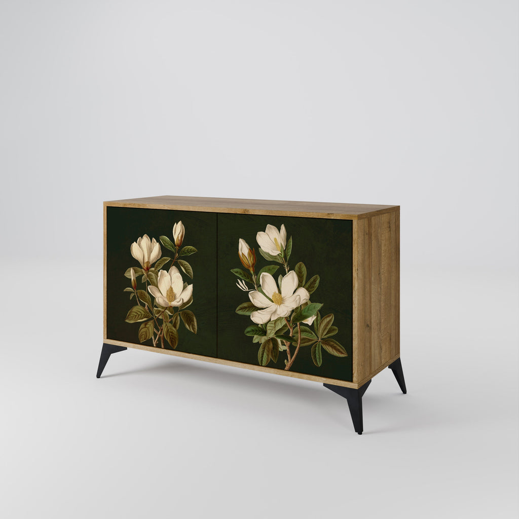Buffet 2 portes FLORAL NOIR effet chêne