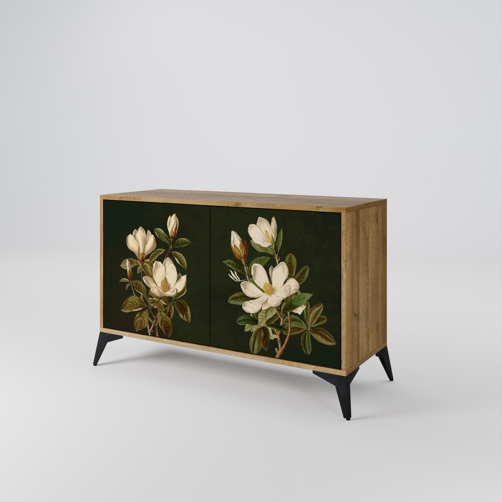 Buffet 2 portes FLORAL NOIR effet chêne