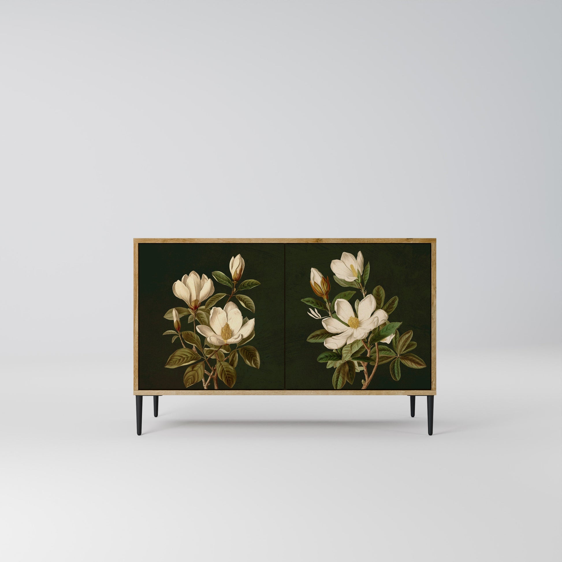 Buffet 2 portes FLORAL NOIR effet chêne