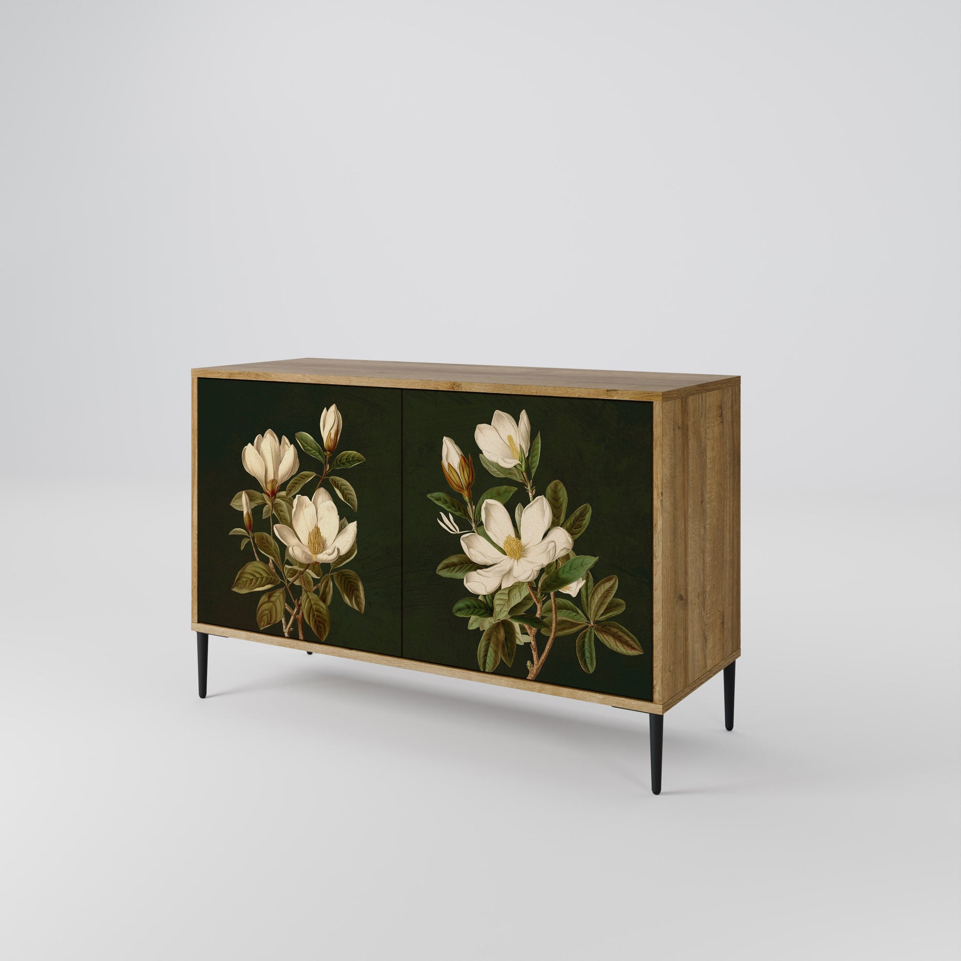 Buffet 2 portes FLORAL NOIR effet chêne