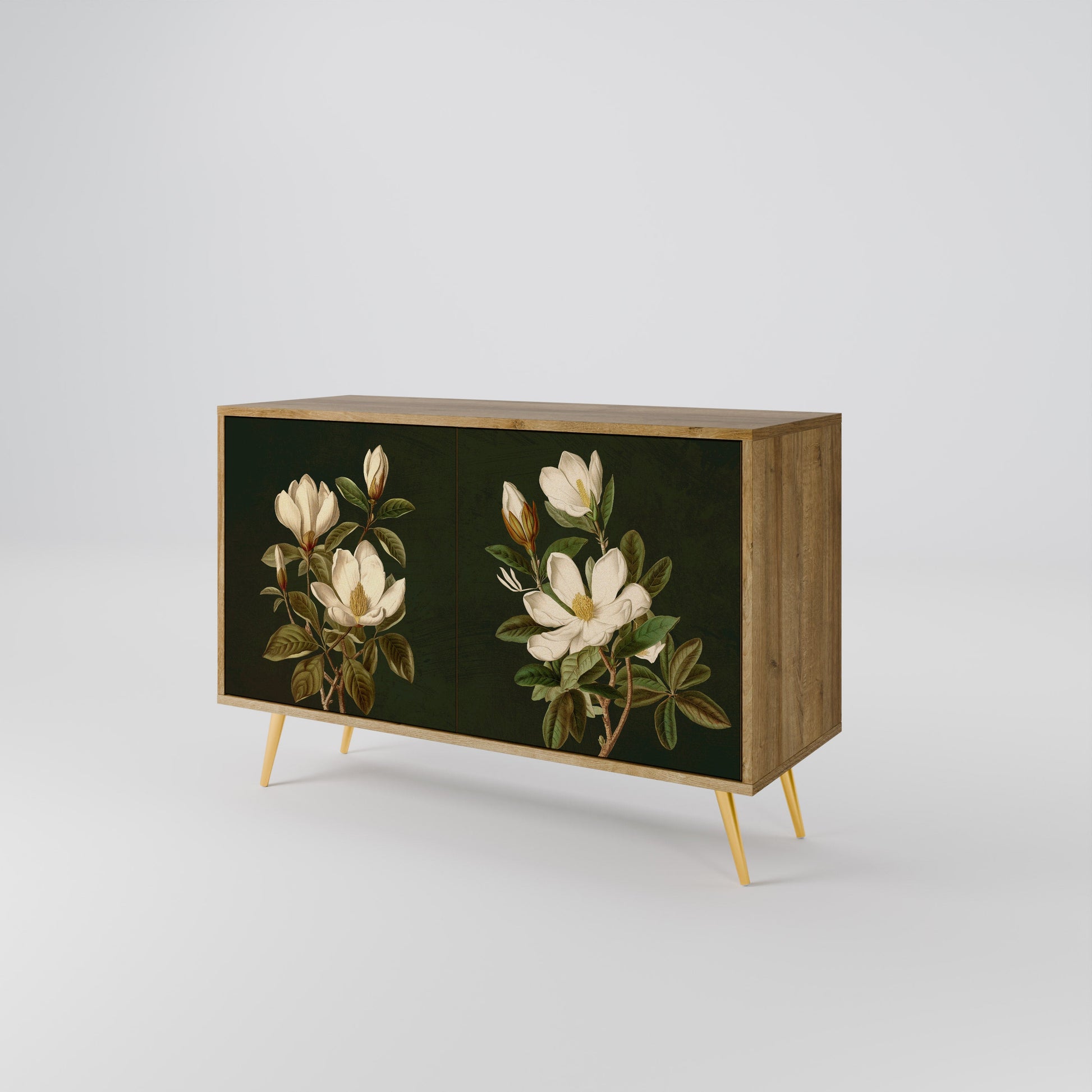 Buffet 2 portes FLORAL NOIR effet chêne