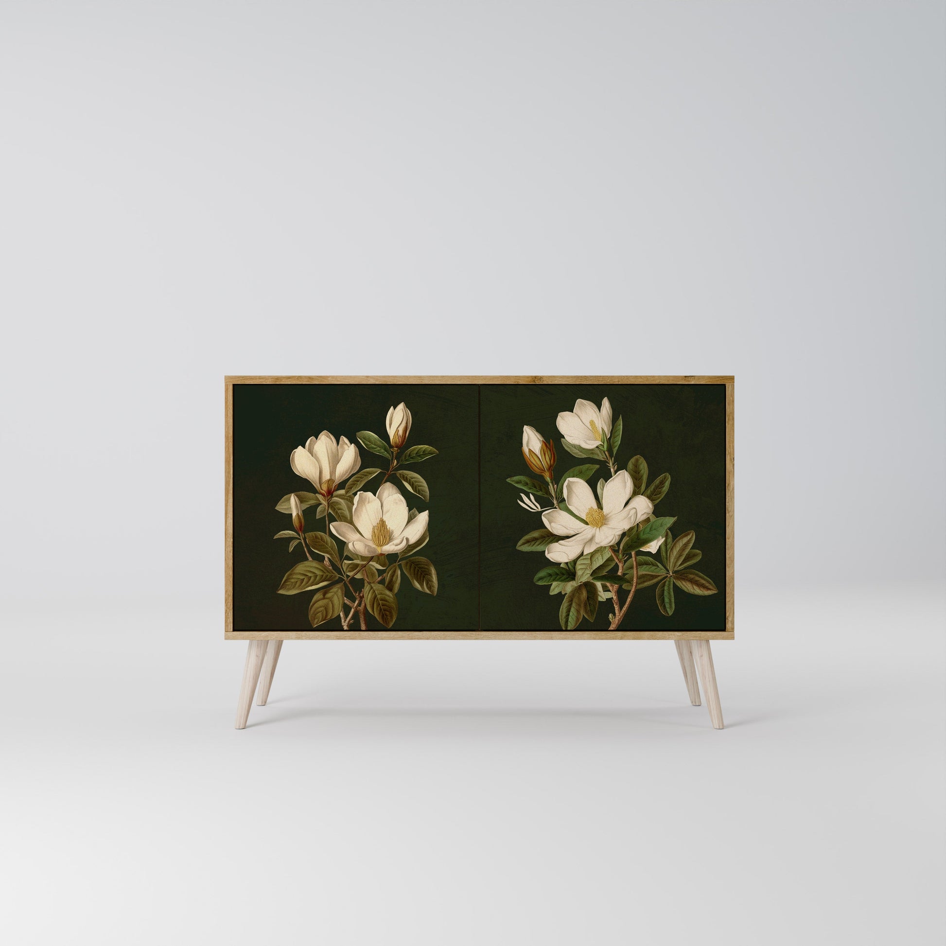Buffet 2 portes FLORAL NOIR effet chêne