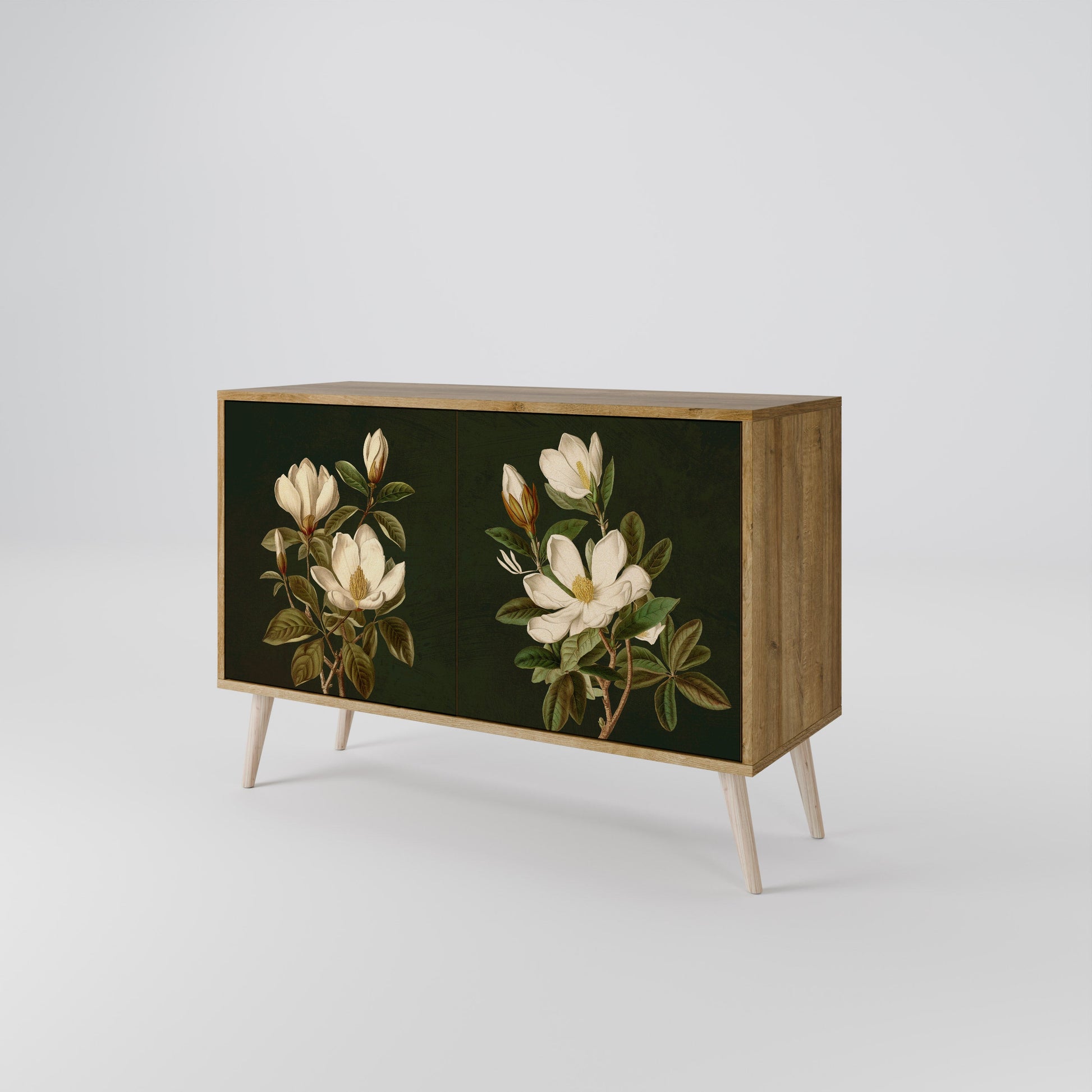 Buffet 2 portes FLORAL NOIR effet chêne