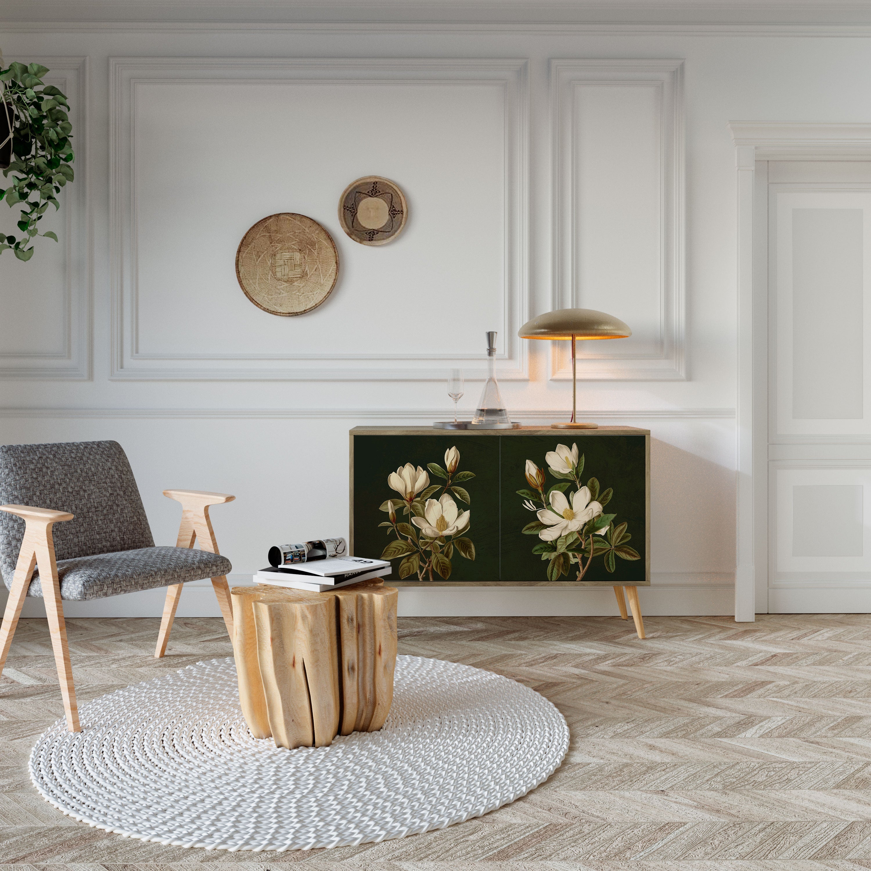 FLORAL NOIR 2-Door Sideboard in Oak Effect