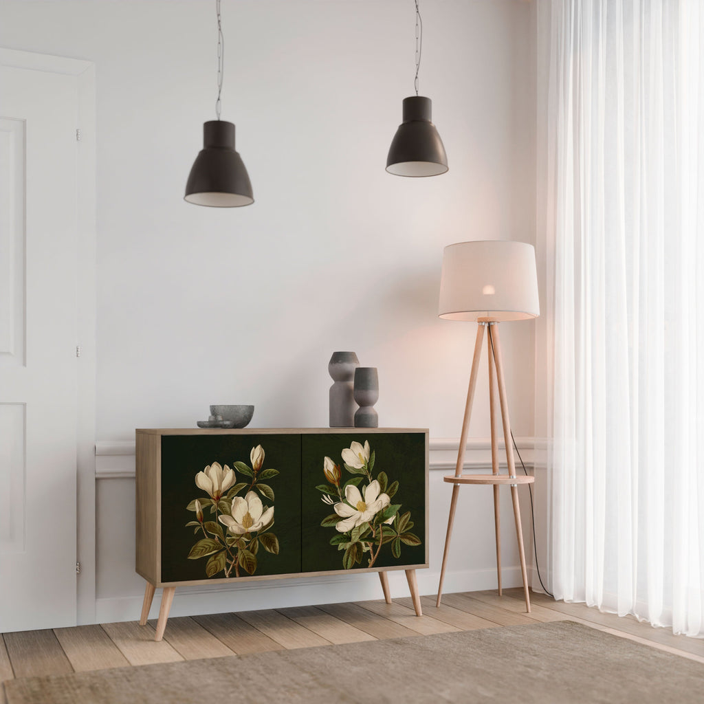 Buffet 2 portes FLORAL NOIR effet chêne