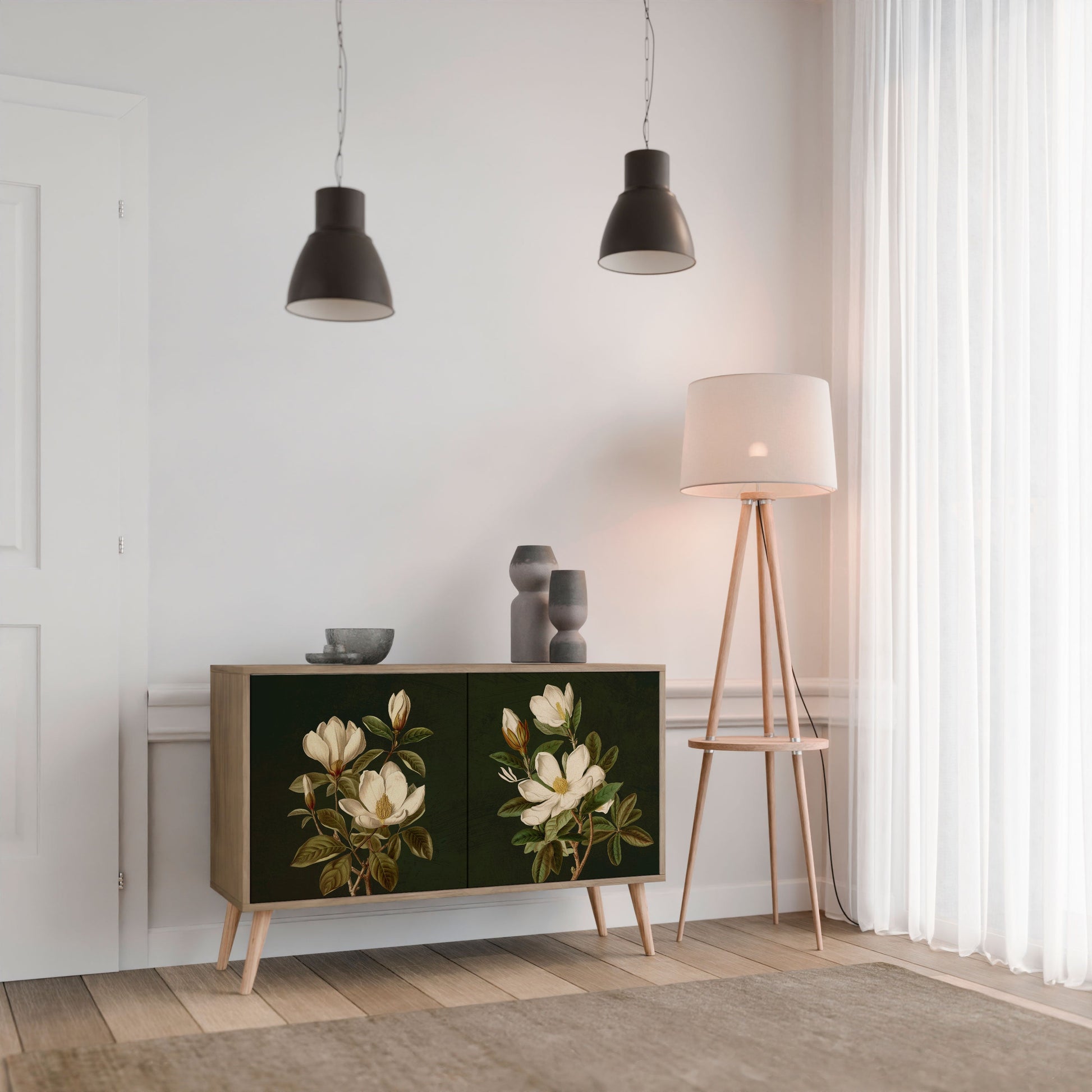 Buffet 2 portes FLORAL NOIR effet chêne