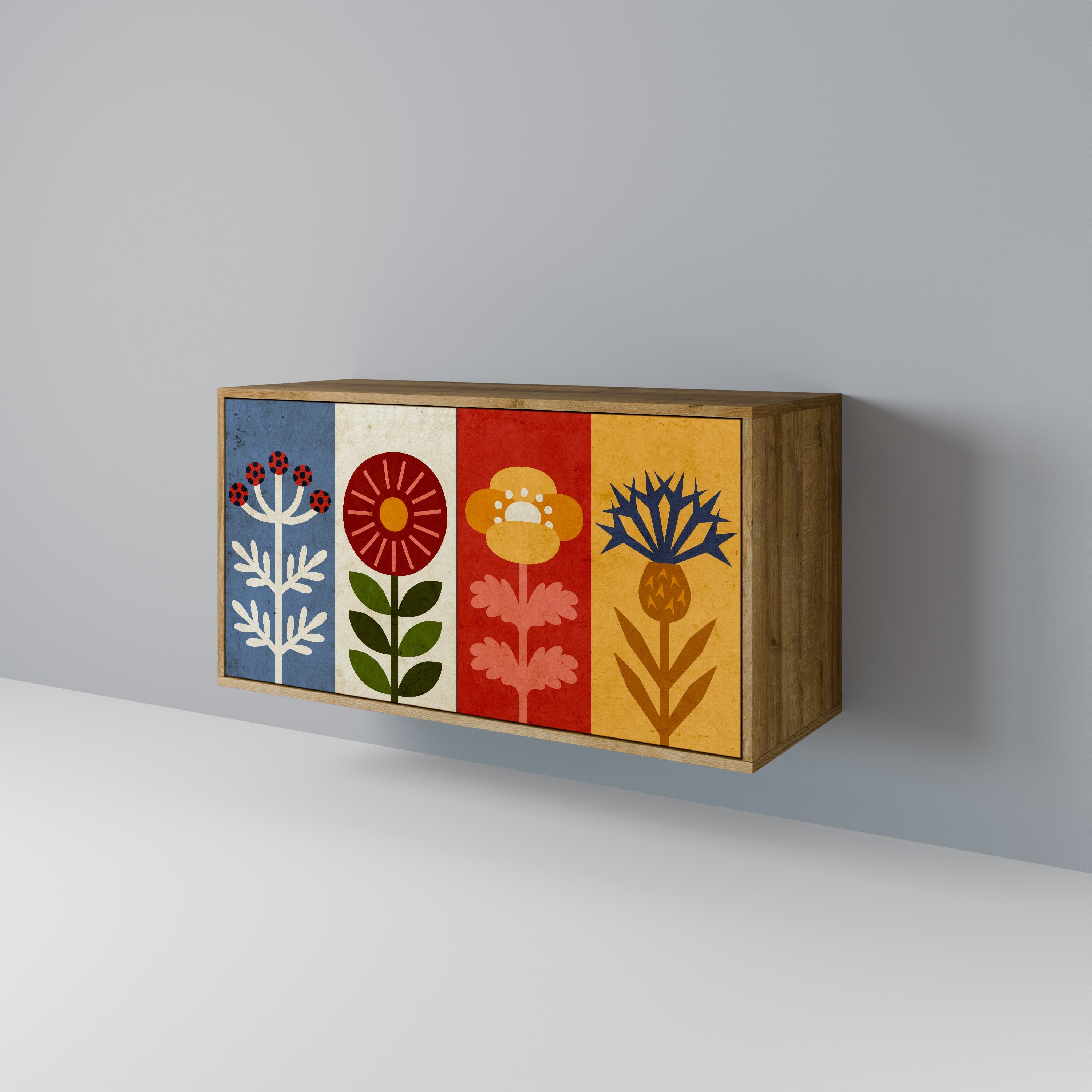 Buffet 2 portes SCANDIC FLOWERET effet chêne