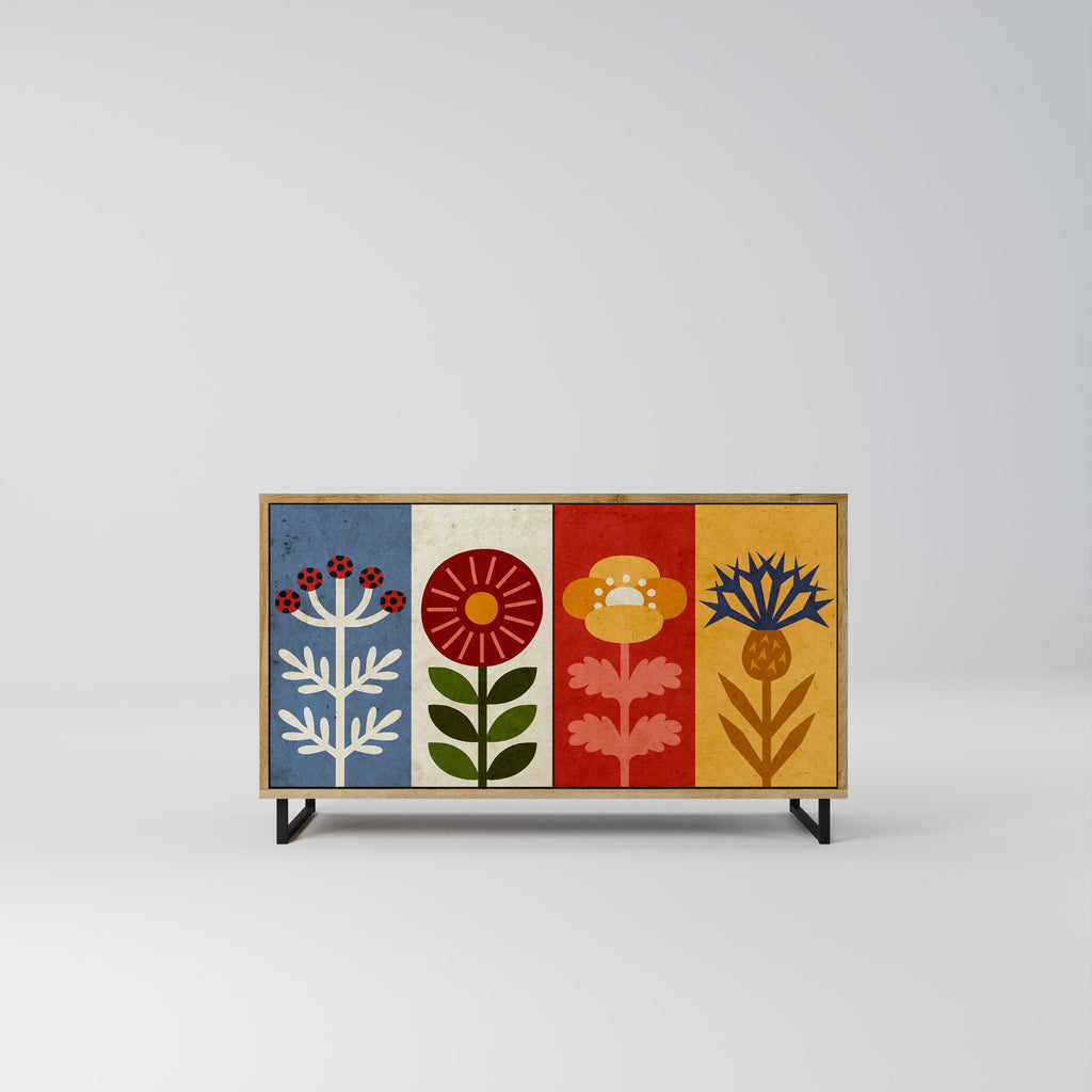 Buffet 2 portes SCANDIC FLOWERET effet chêne