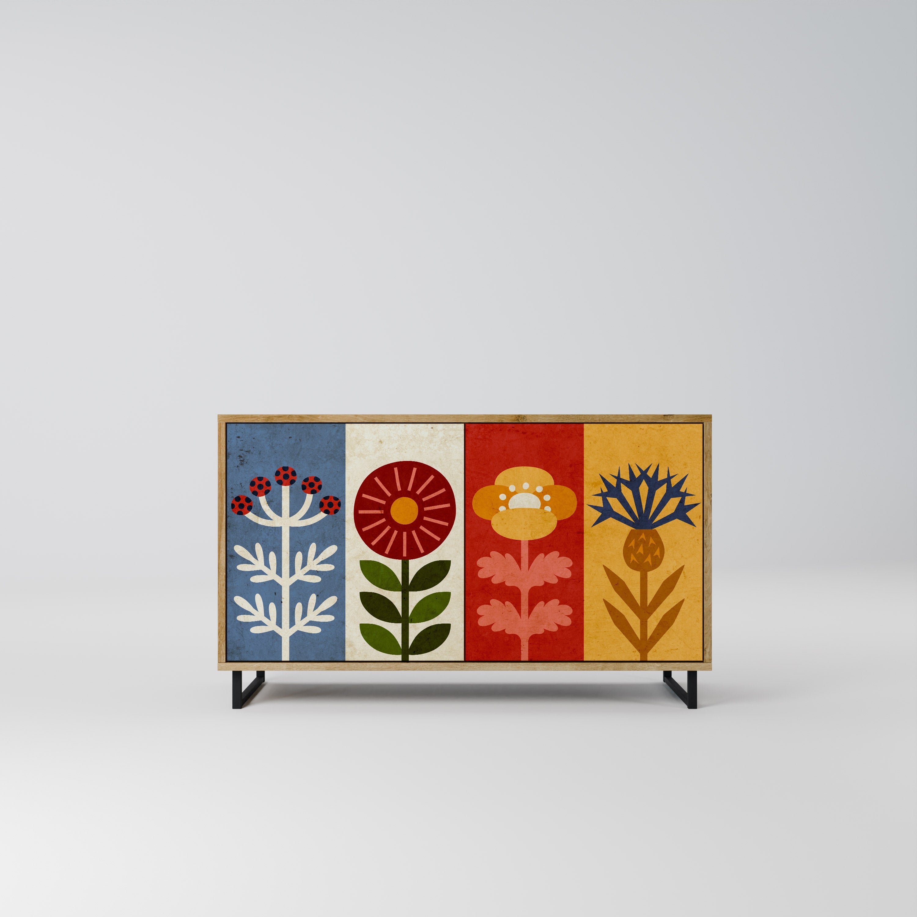 Buffet 2 portes SCANDIC FLOWERET effet chêne