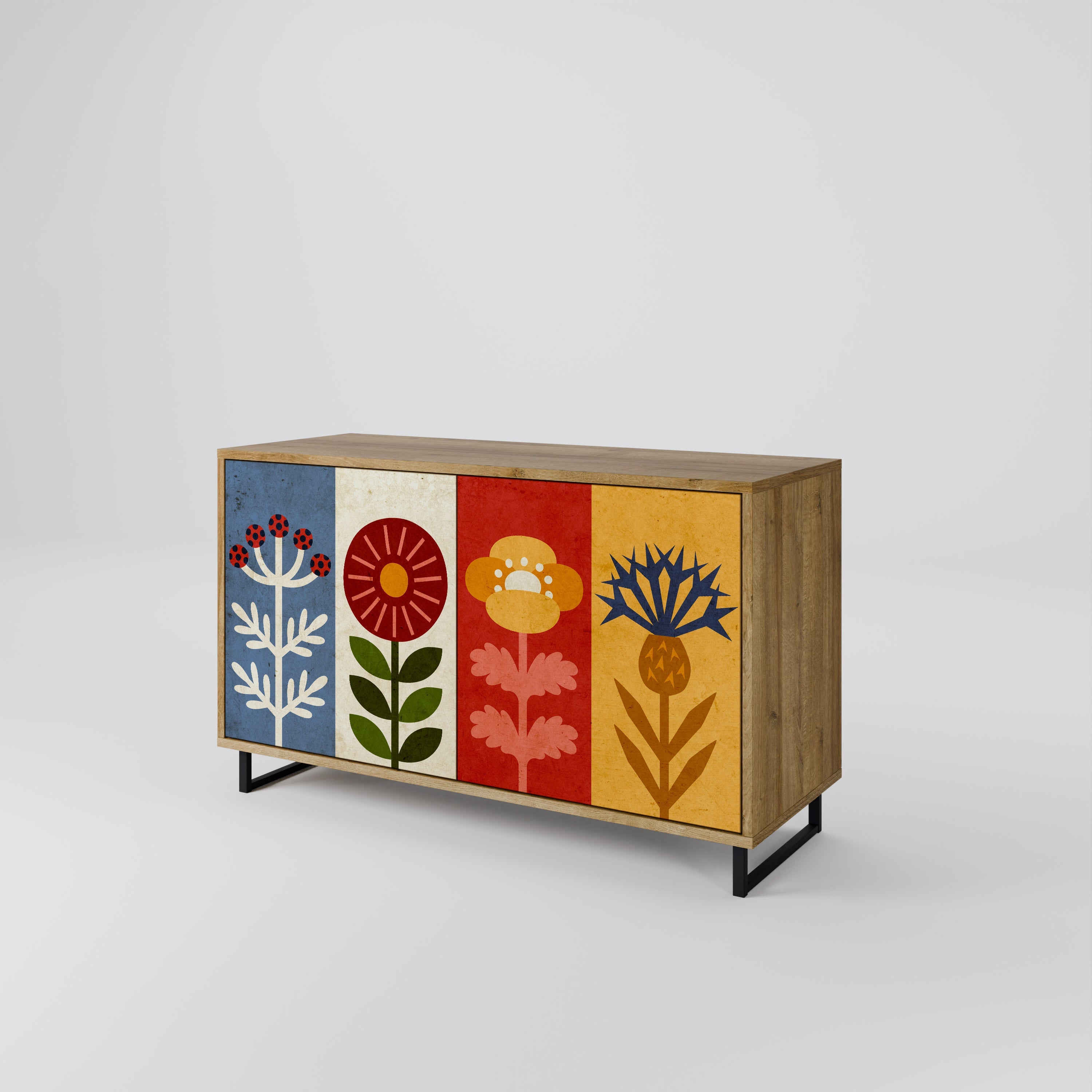 Buffet 2 portes SCANDIC FLOWERET effet chêne