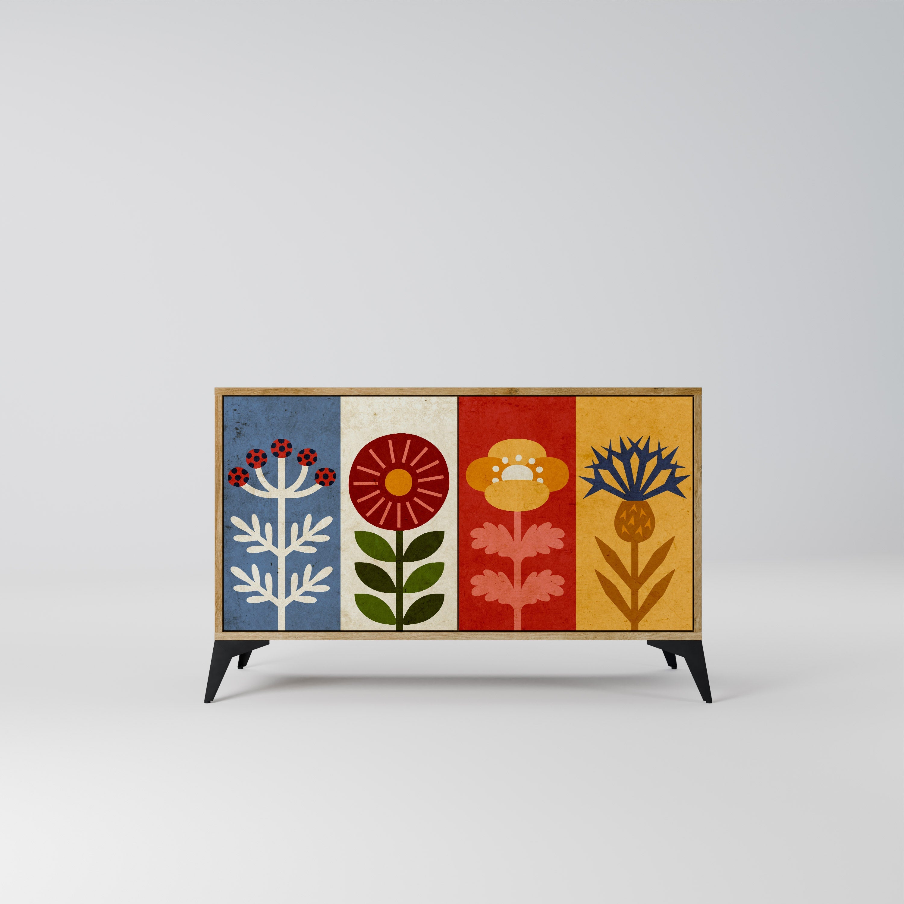 Buffet 2 portes SCANDIC FLOWERET effet chêne