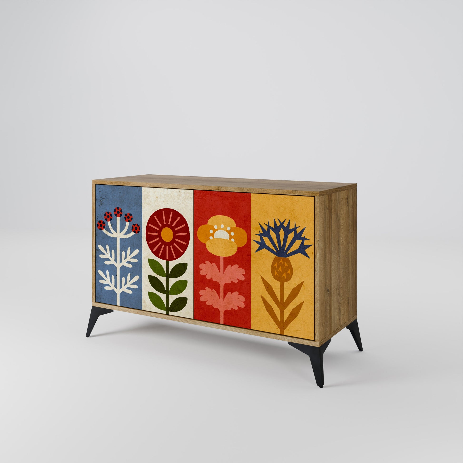 Buffet 2 portes SCANDIC FLOWERET effet chêne