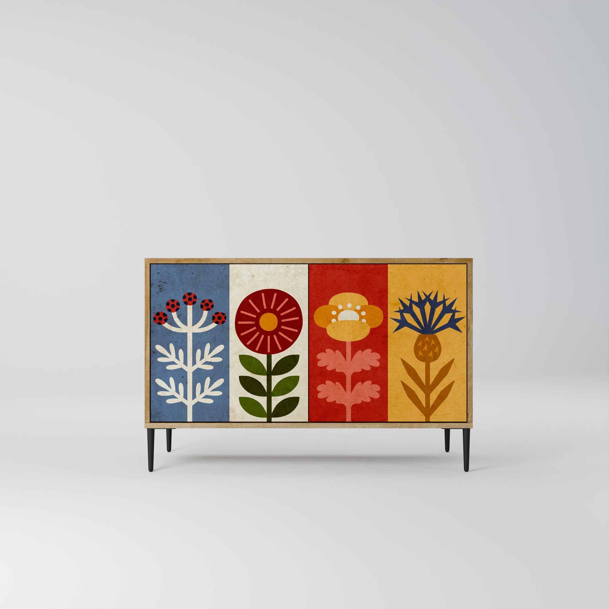 Buffet 2 portes SCANDIC FLOWERET effet chêne