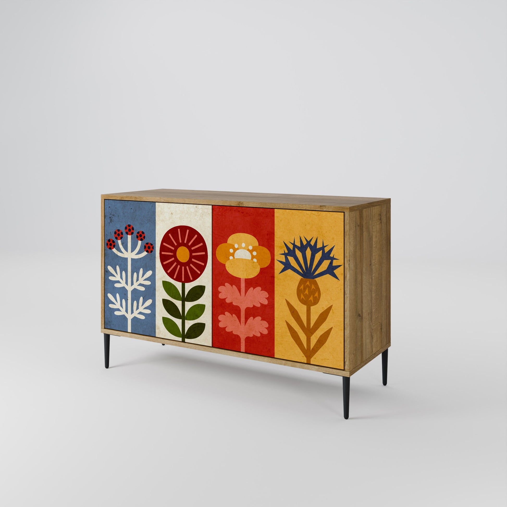 Buffet 2 portes SCANDIC FLOWERET effet chêne