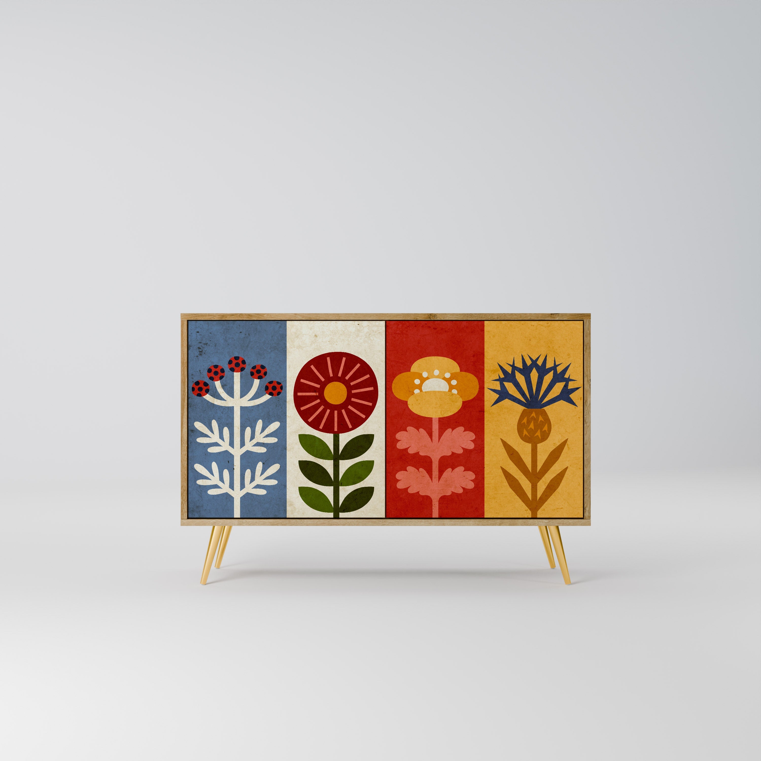 Buffet 2 portes SCANDIC FLOWERET effet chêne