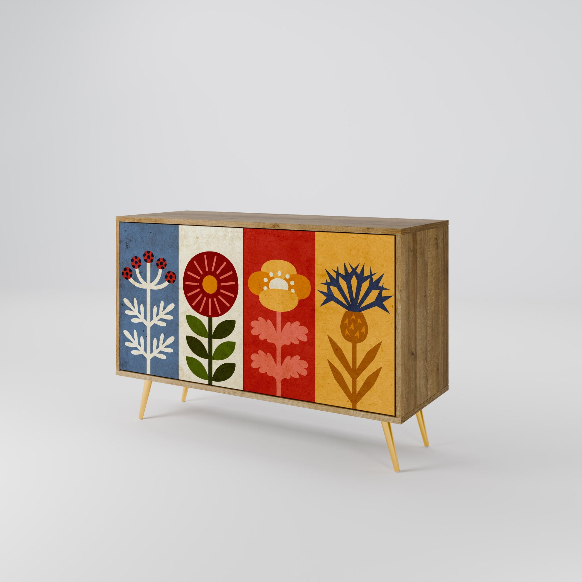 Buffet 2 portes SCANDIC FLOWERET effet chêne