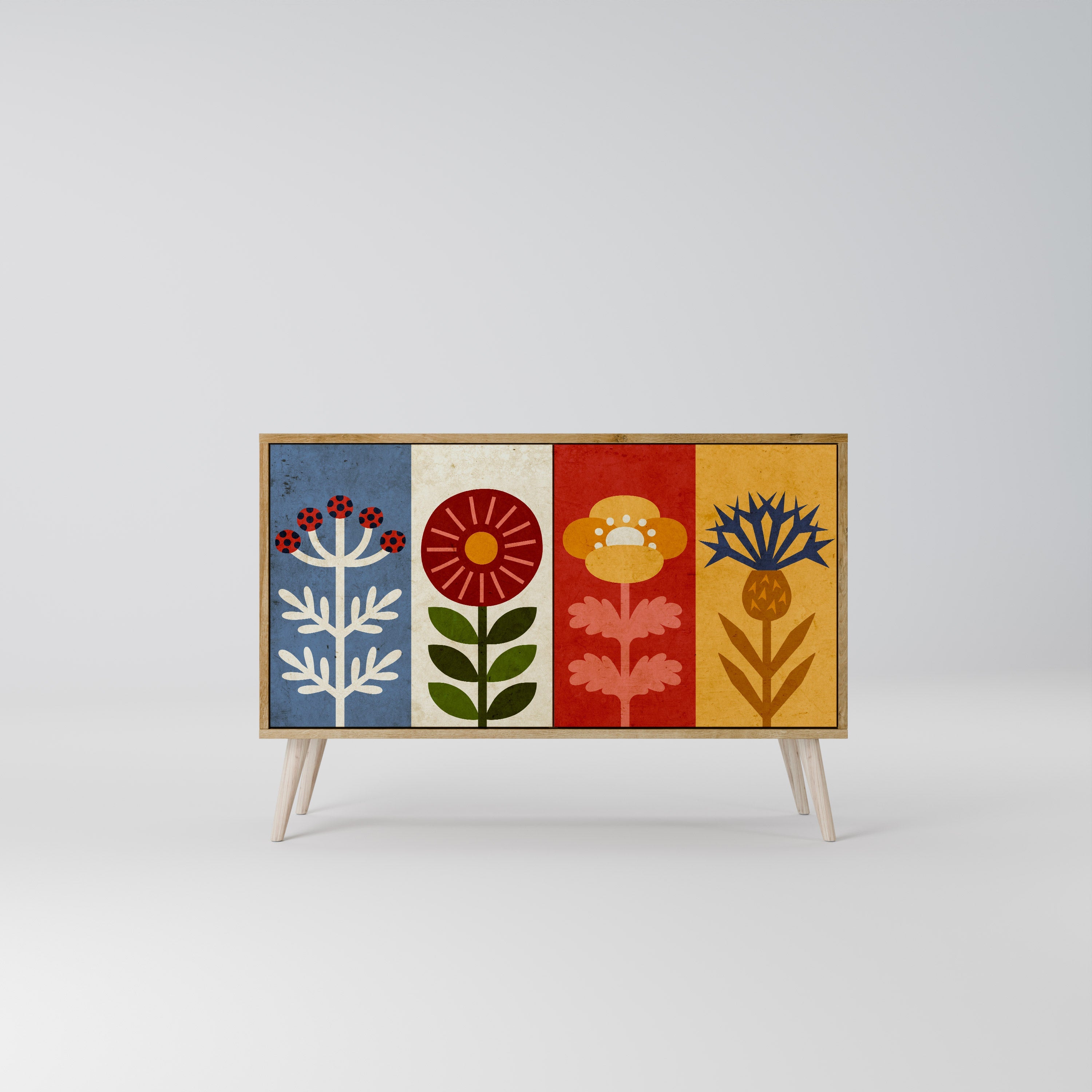 Buffet 2 portes SCANDIC FLOWERET effet chêne