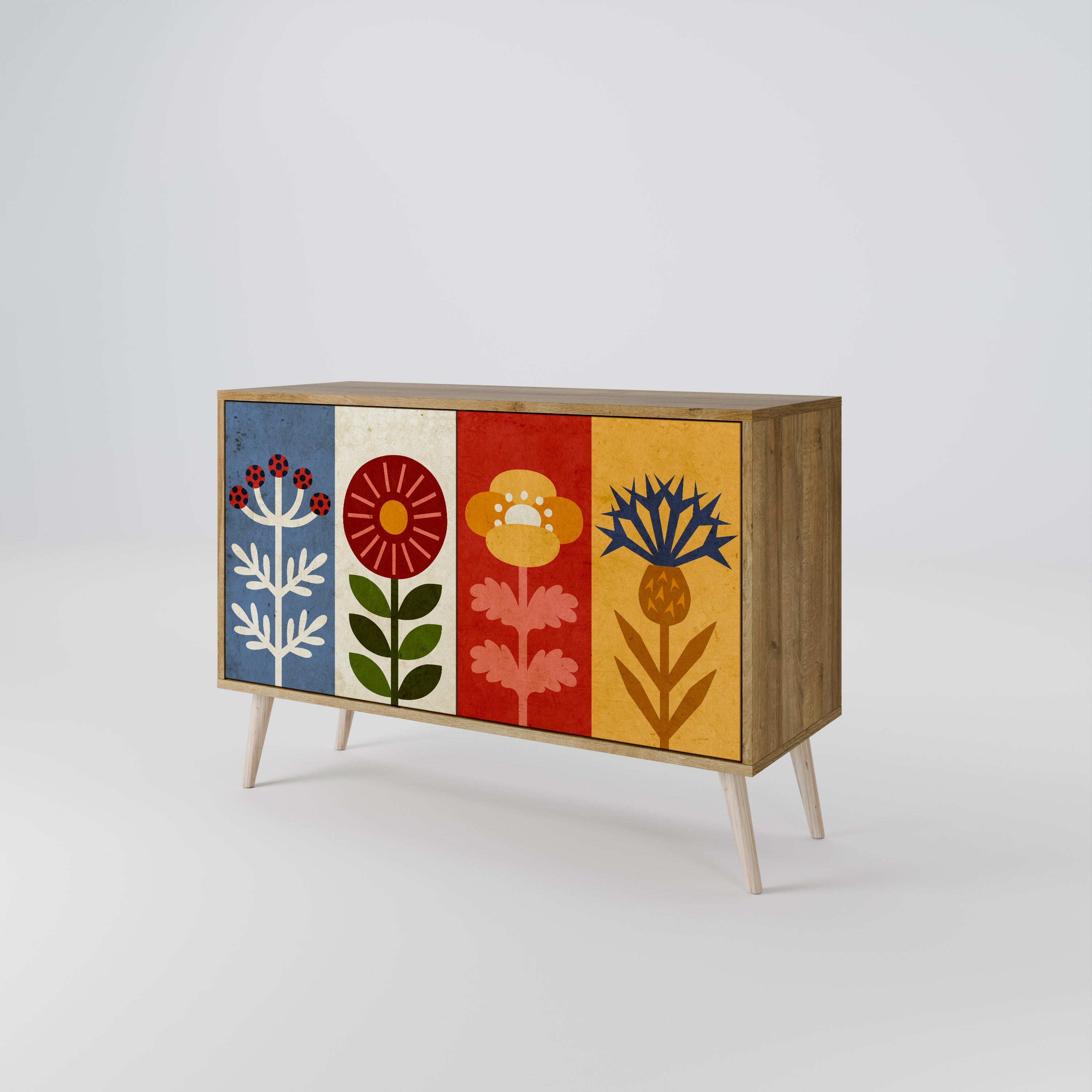 Buffet 2 portes SCANDIC FLOWERET effet chêne