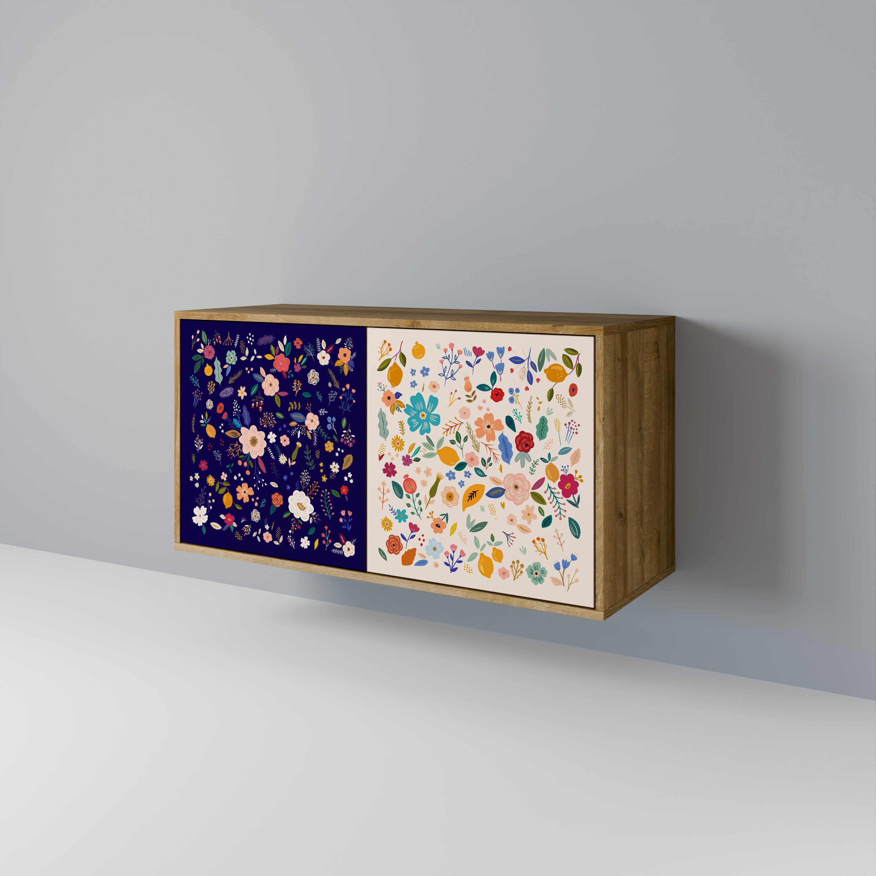 Buffet 2 portes FLORAL COMBINATION effet chêne