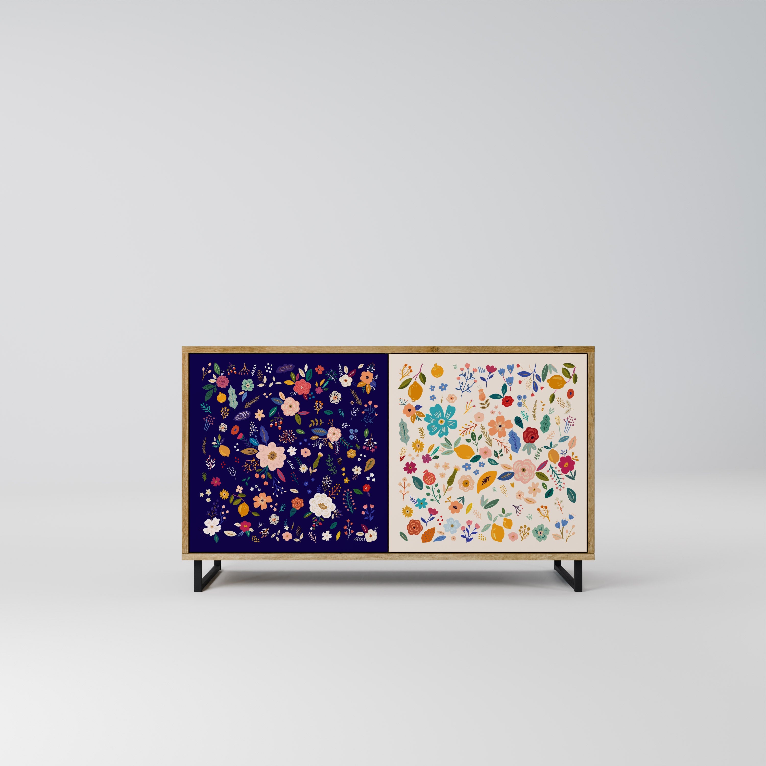 Buffet 2 portes FLORAL COMBINATION effet chêne