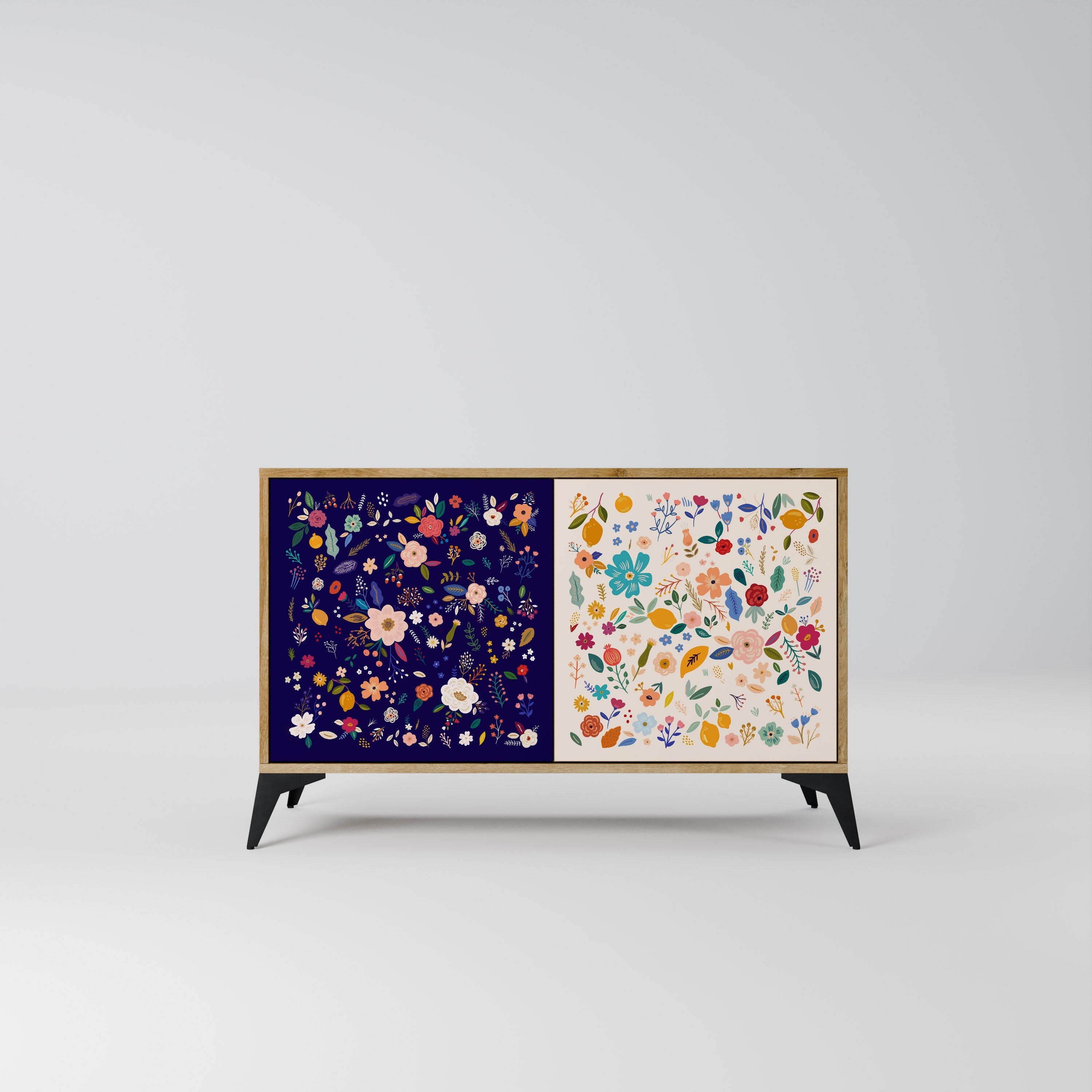 Buffet 2 portes FLORAL COMBINATION effet chêne