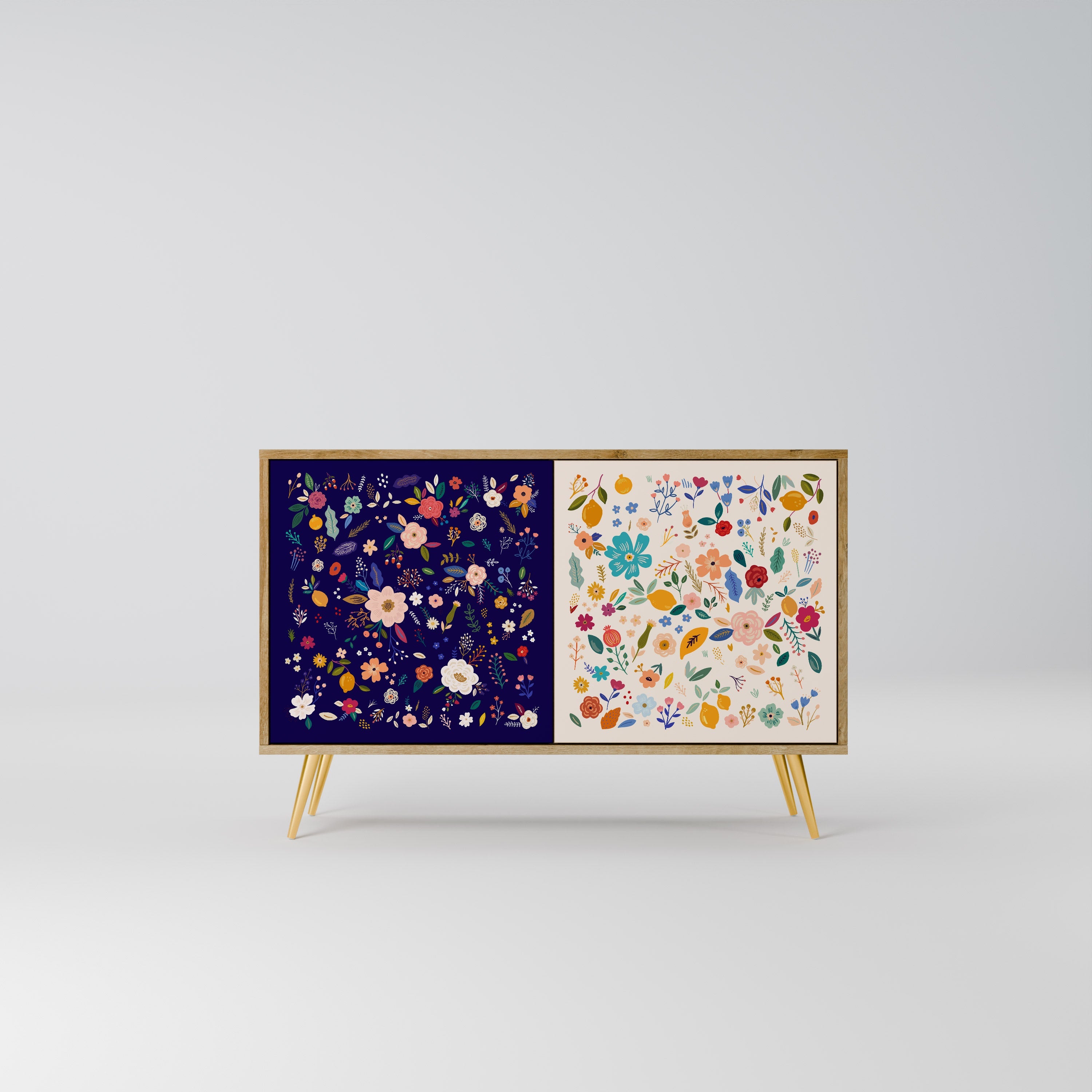 Buffet 2 portes FLORAL COMBINATION effet chêne