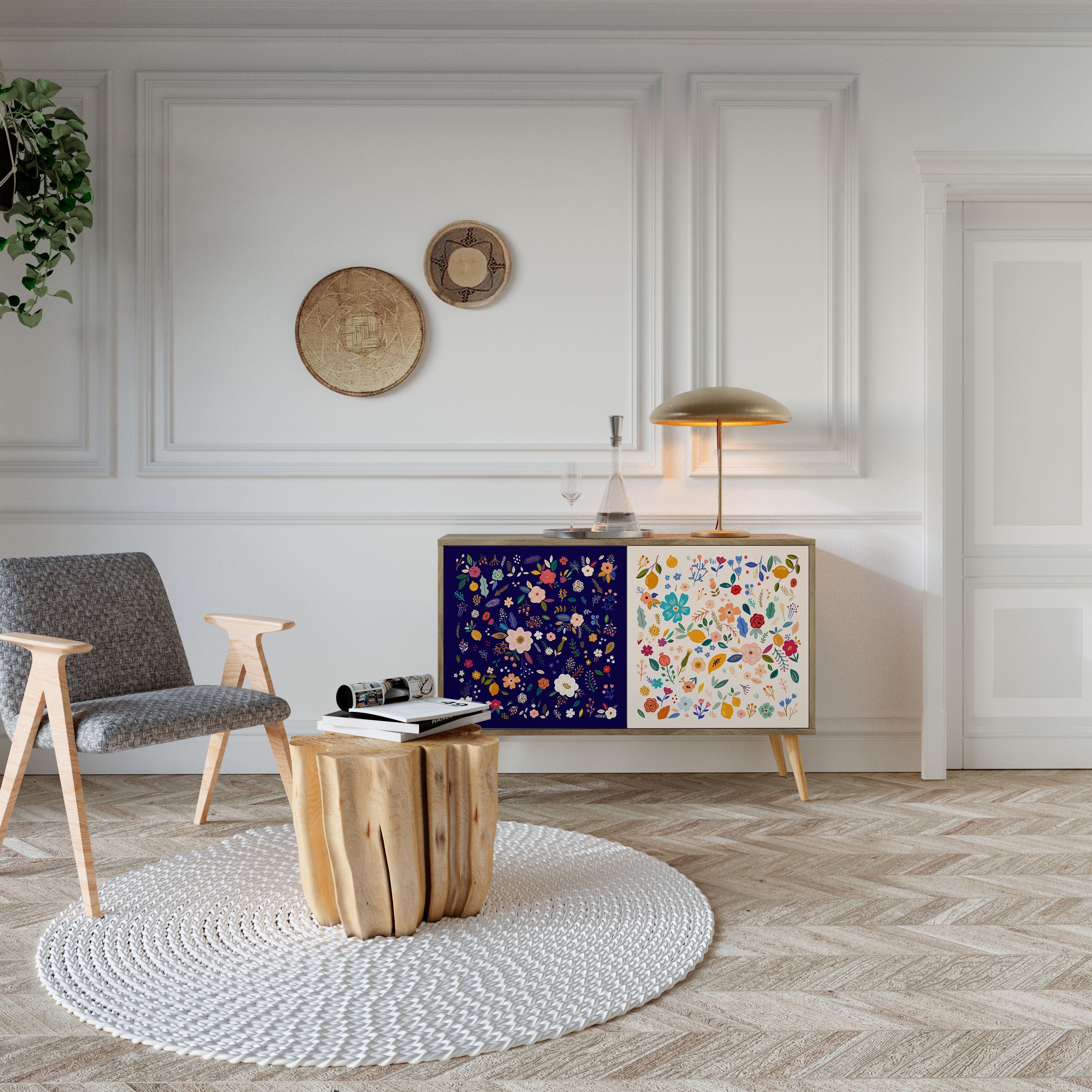 Buffet 2 portes FLORAL COMBINATION effet chêne