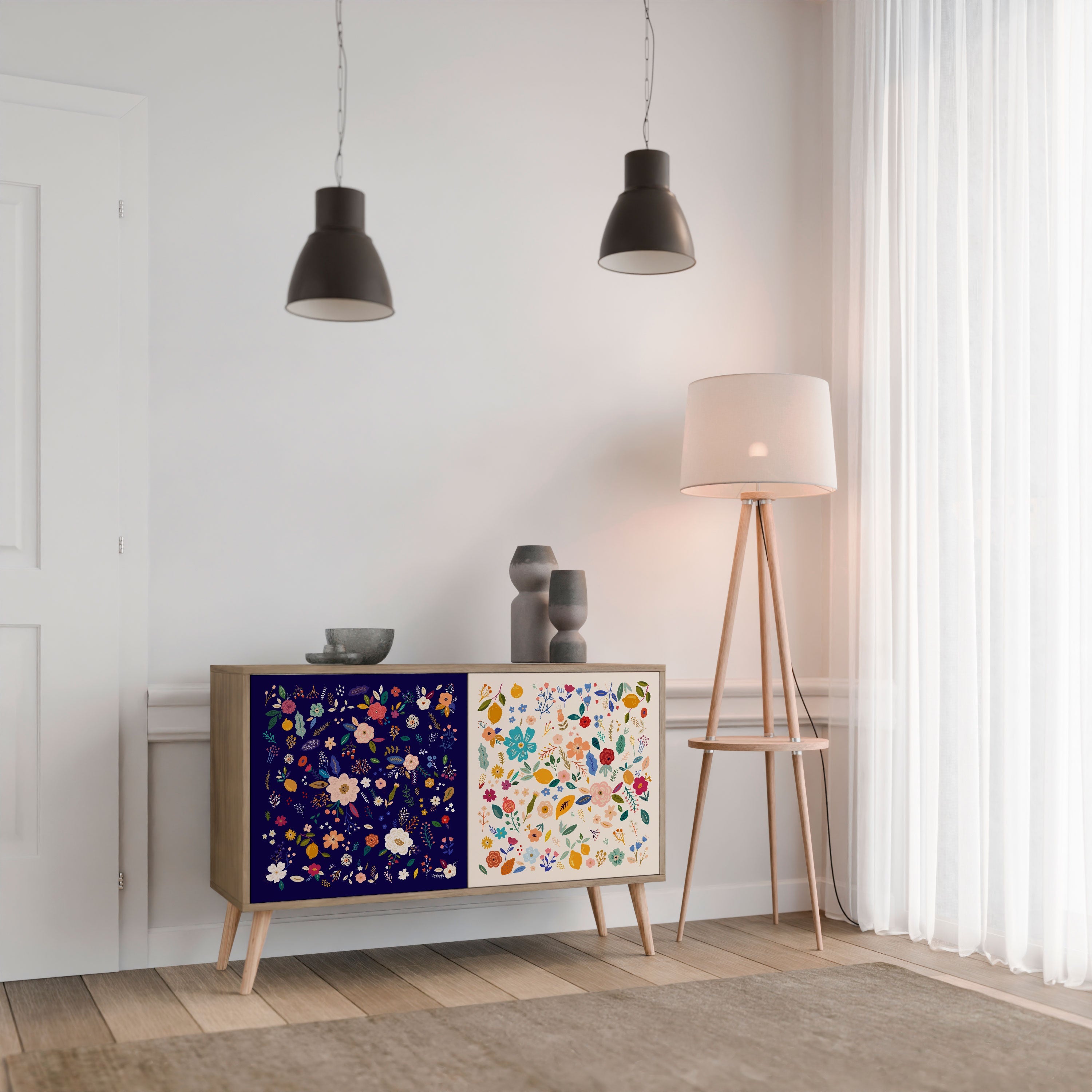 Buffet 2 portes FLORAL COMBINATION effet chêne